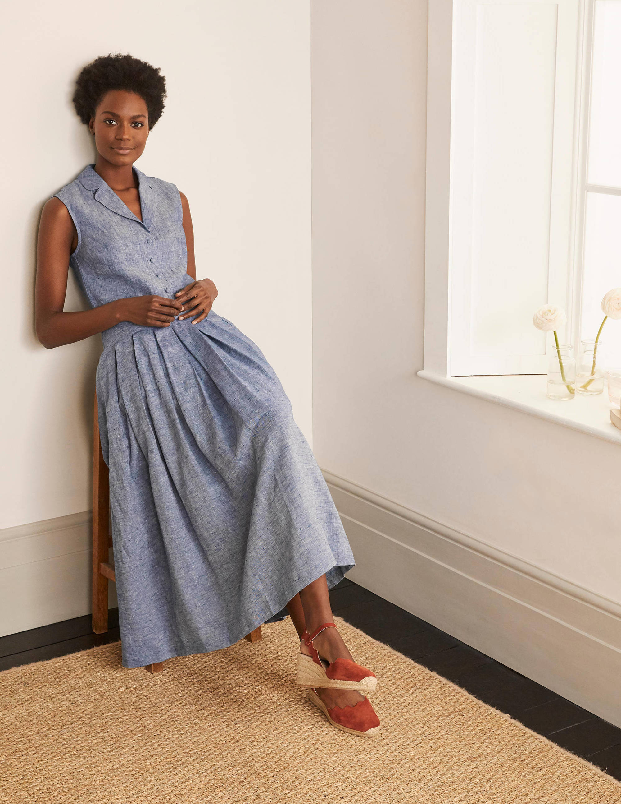 Lydia Linen Pleated Skirt-Chambray - Image 4