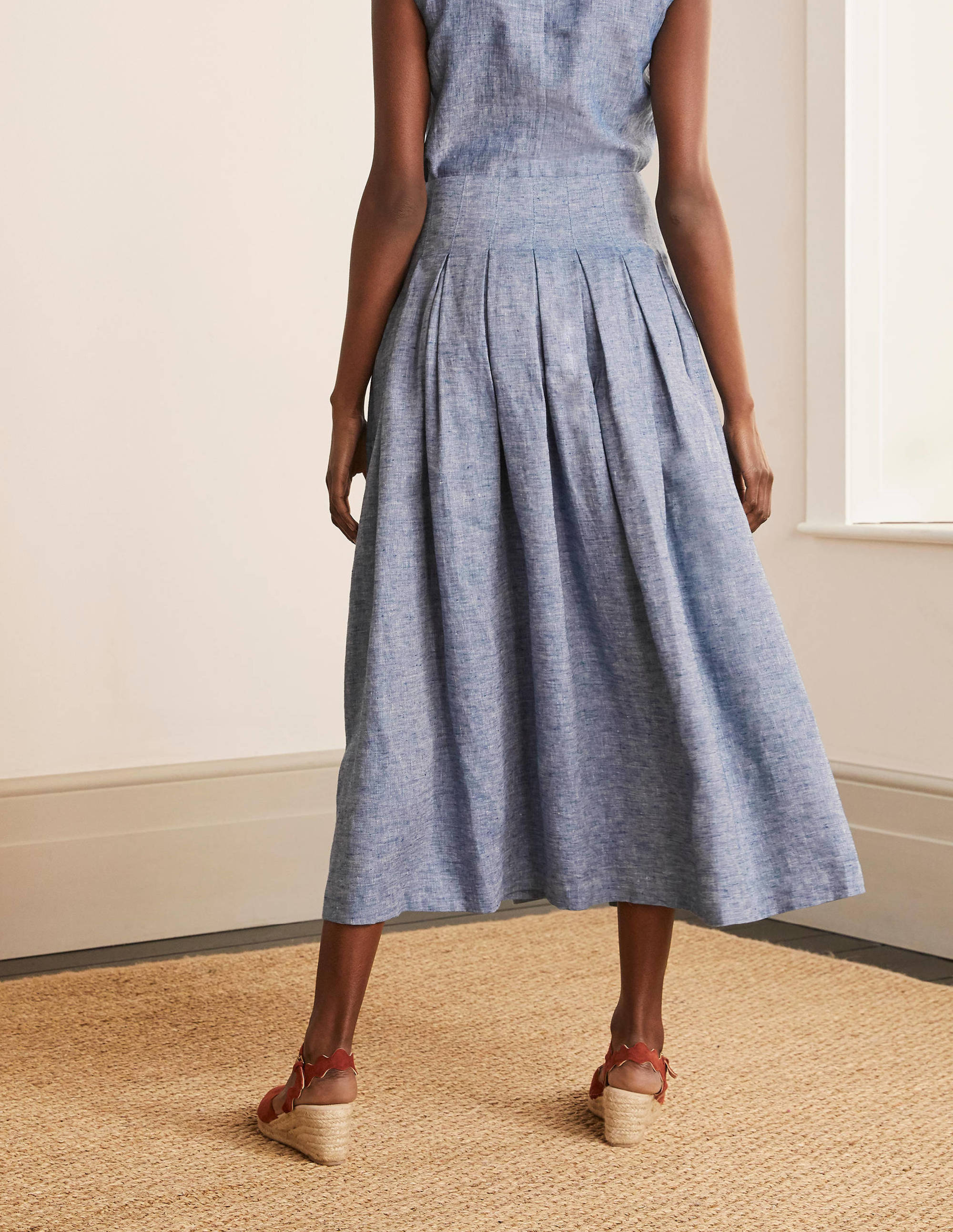 Lydia Linen Pleated Skirt-Chambray - Image 2