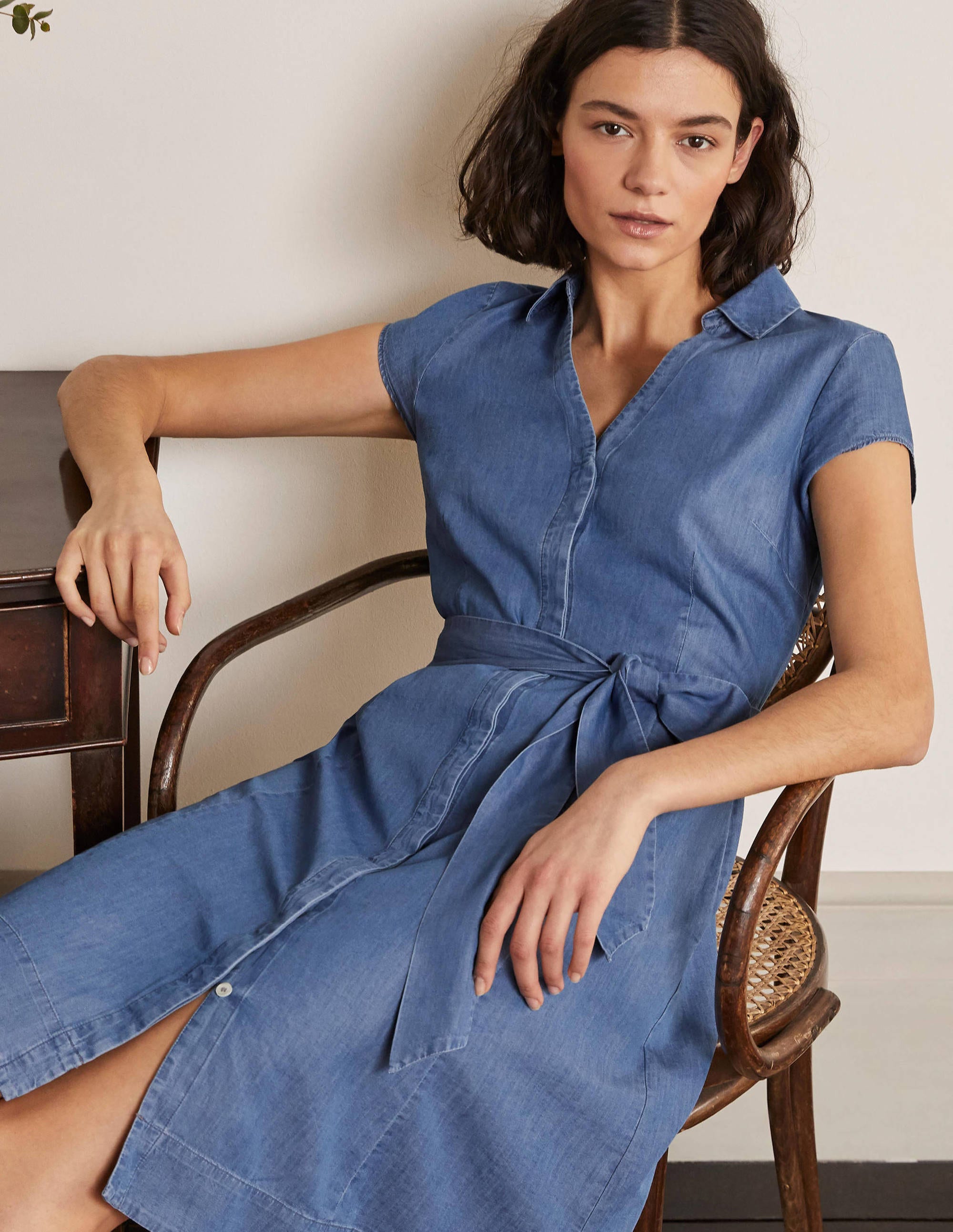 Short Sleeve Shirt Dress-Chambray - Image 2