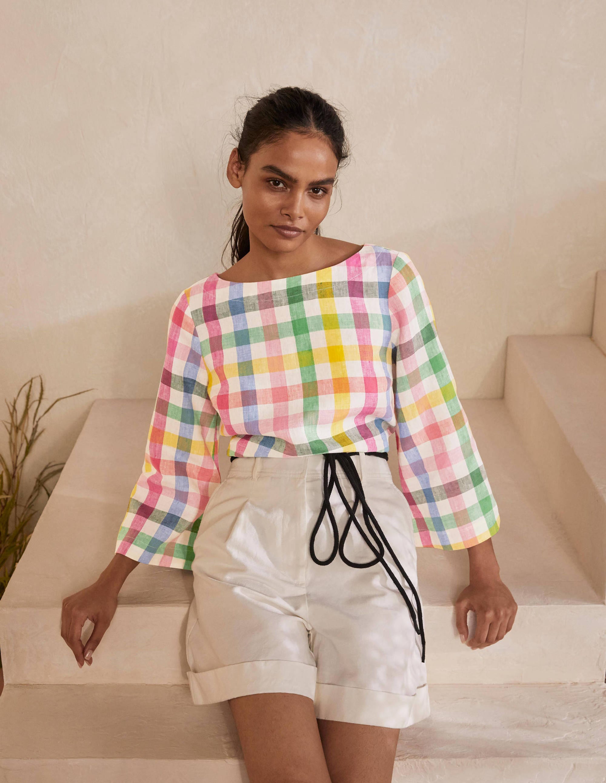 Laurie Linen Top-Party Pink Multigingham - Image 4