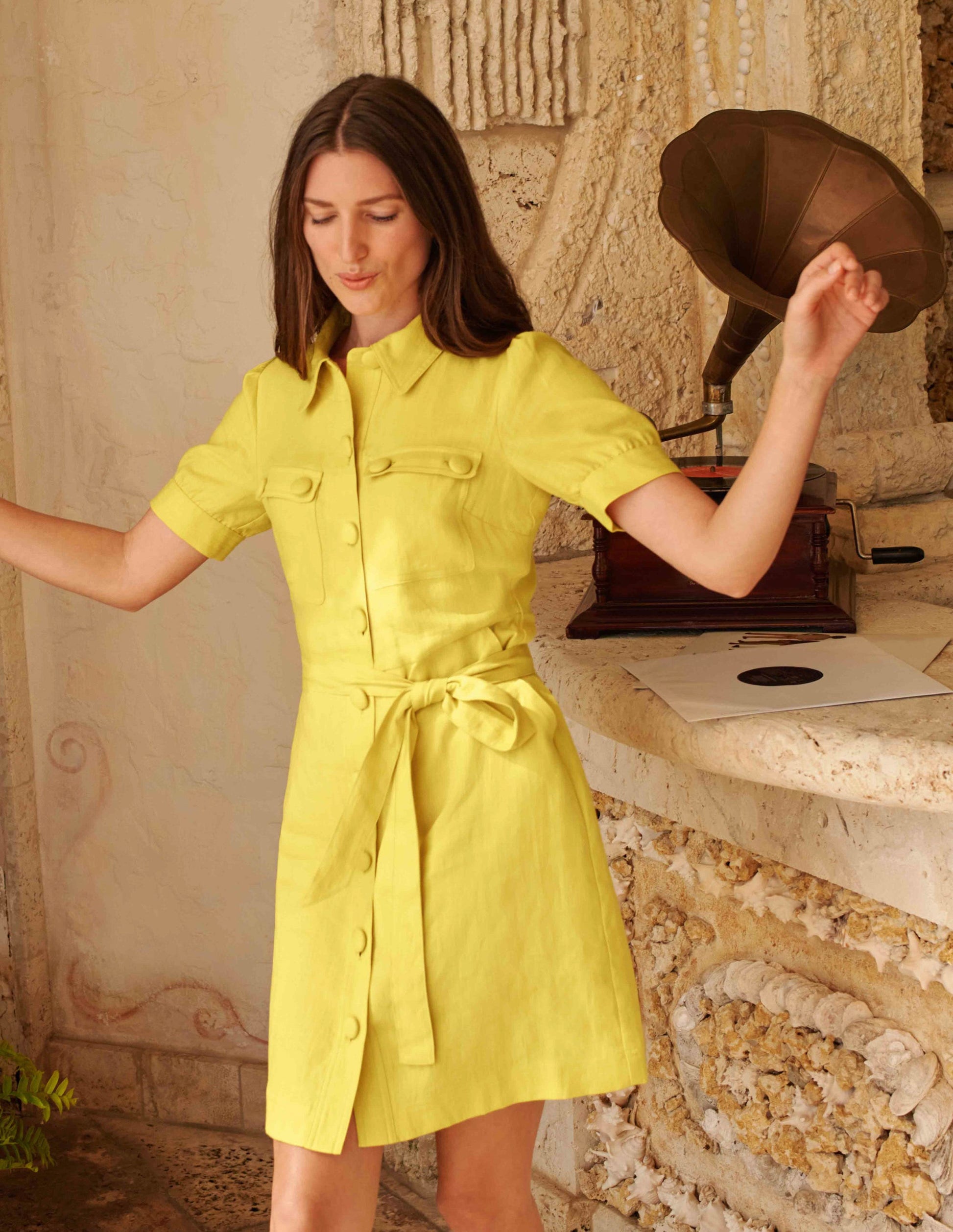 Carrie Linen Shirt Dress-Daffodil-4