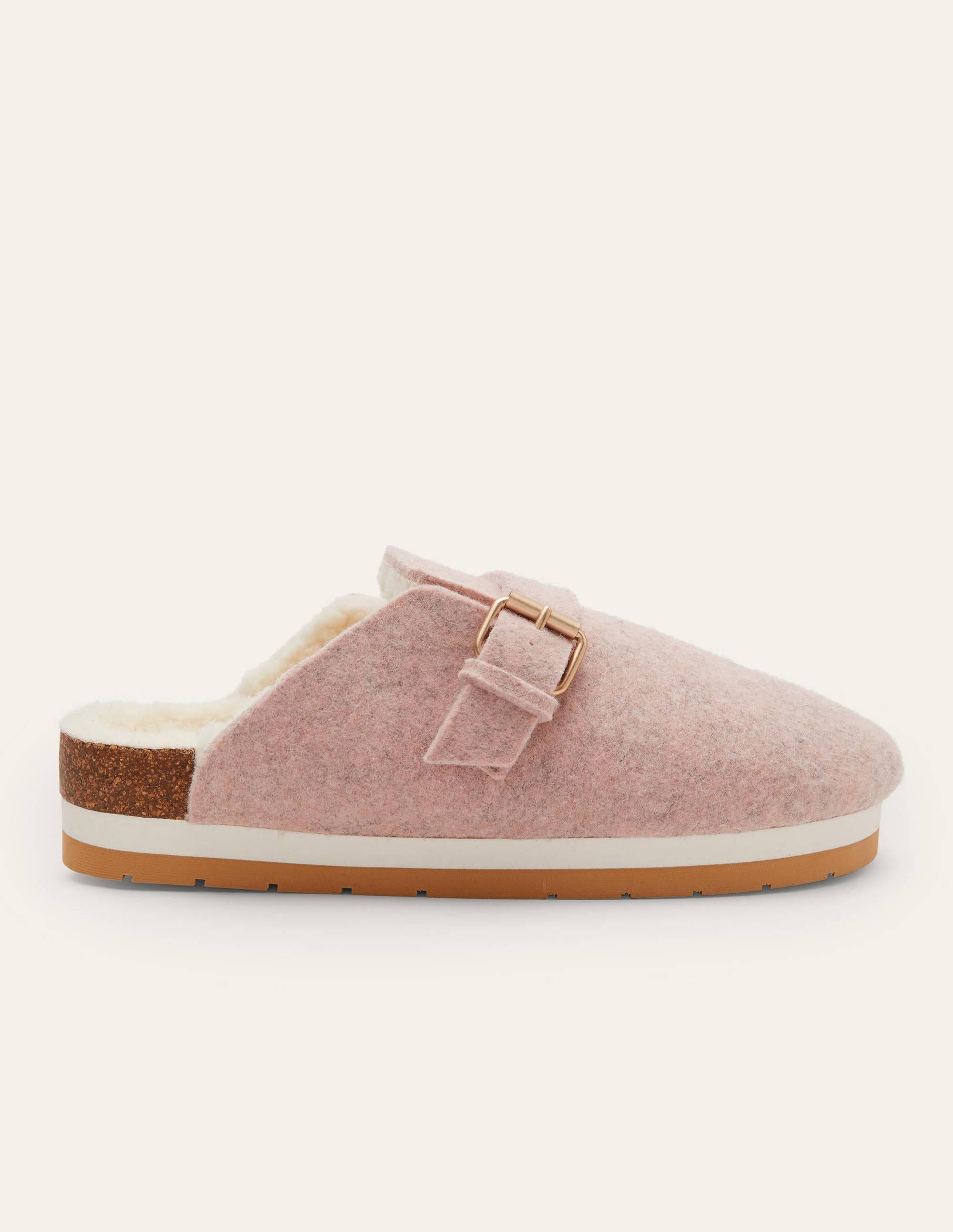 Borg Lined Mule Shoes-Pink Marl Felt - Image 2