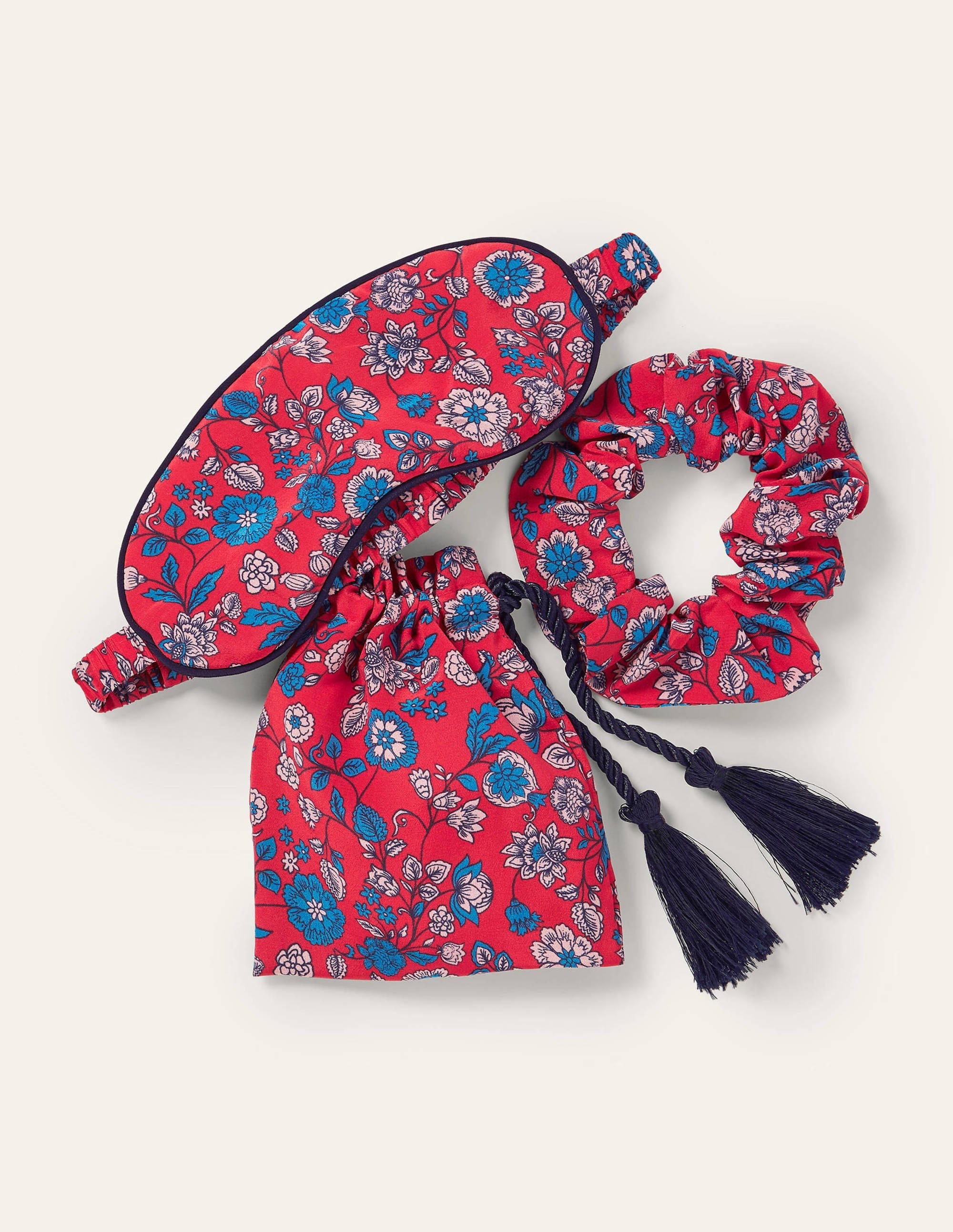 Eye Mask and Scrunchie Set-Bright Red, Delicate Floral - Image 1