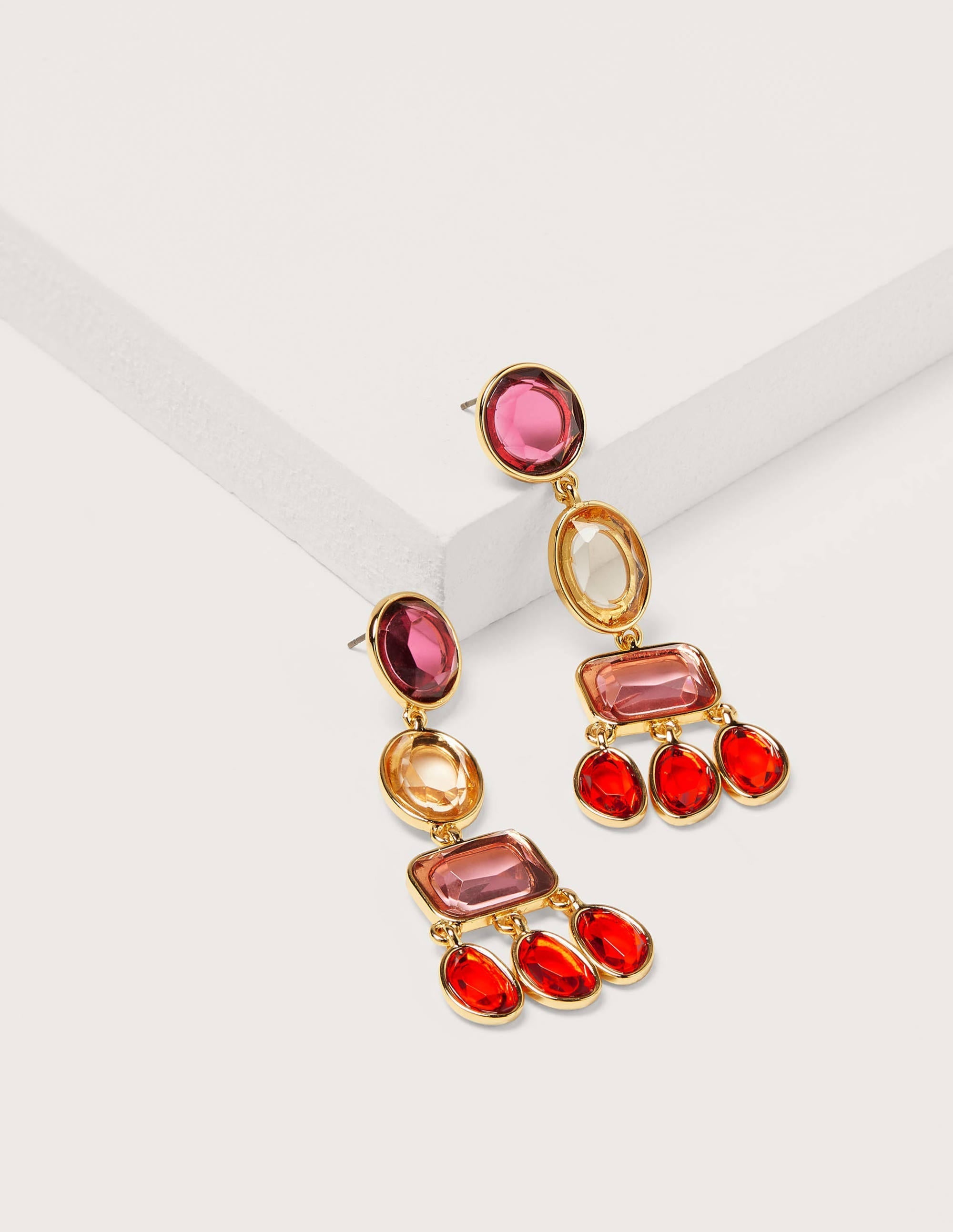 Jewelled Chandelier Earrings-Red Multi - Image 2
