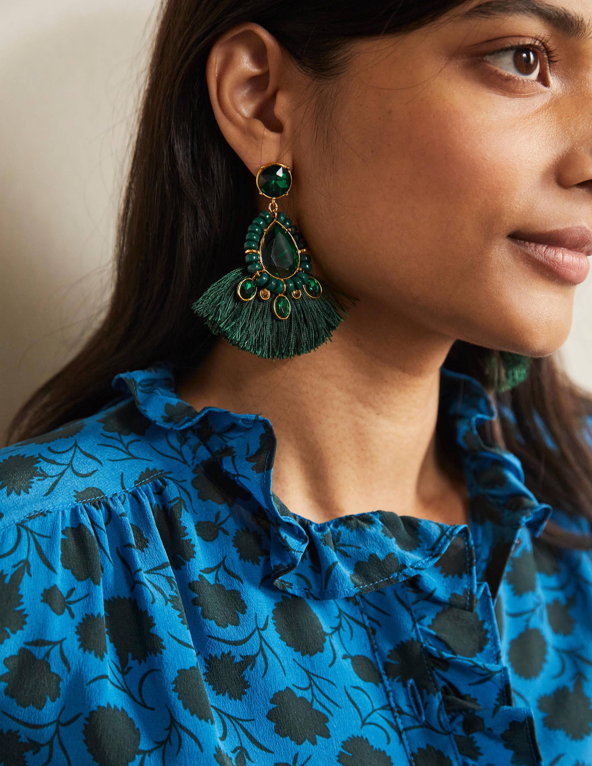 Jewelled Fringe Earrings-Midnight Garden - Image 1