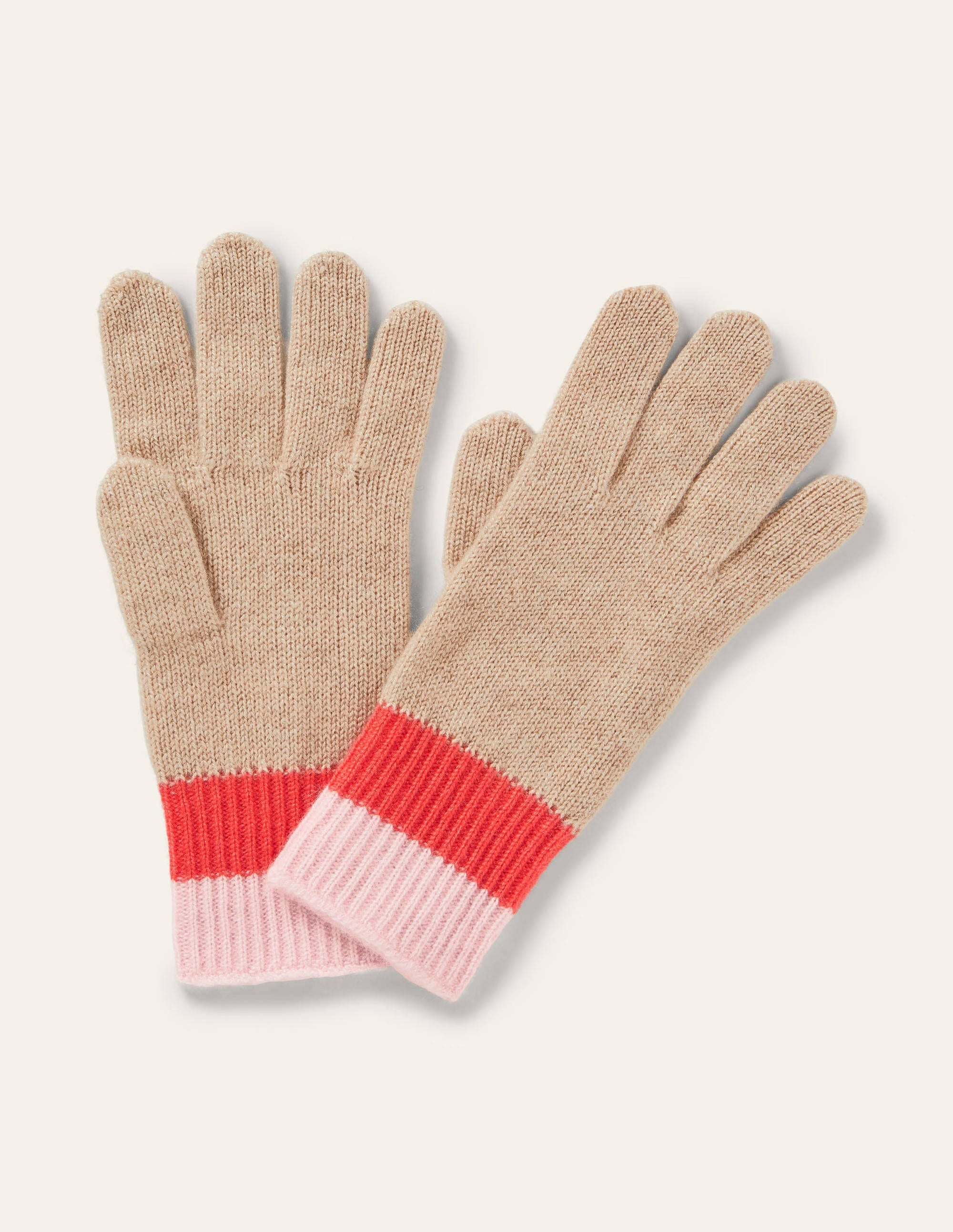 Colourblock Cashmere Gloves-Chinchilla/Milkshake/Coral - Image 1
