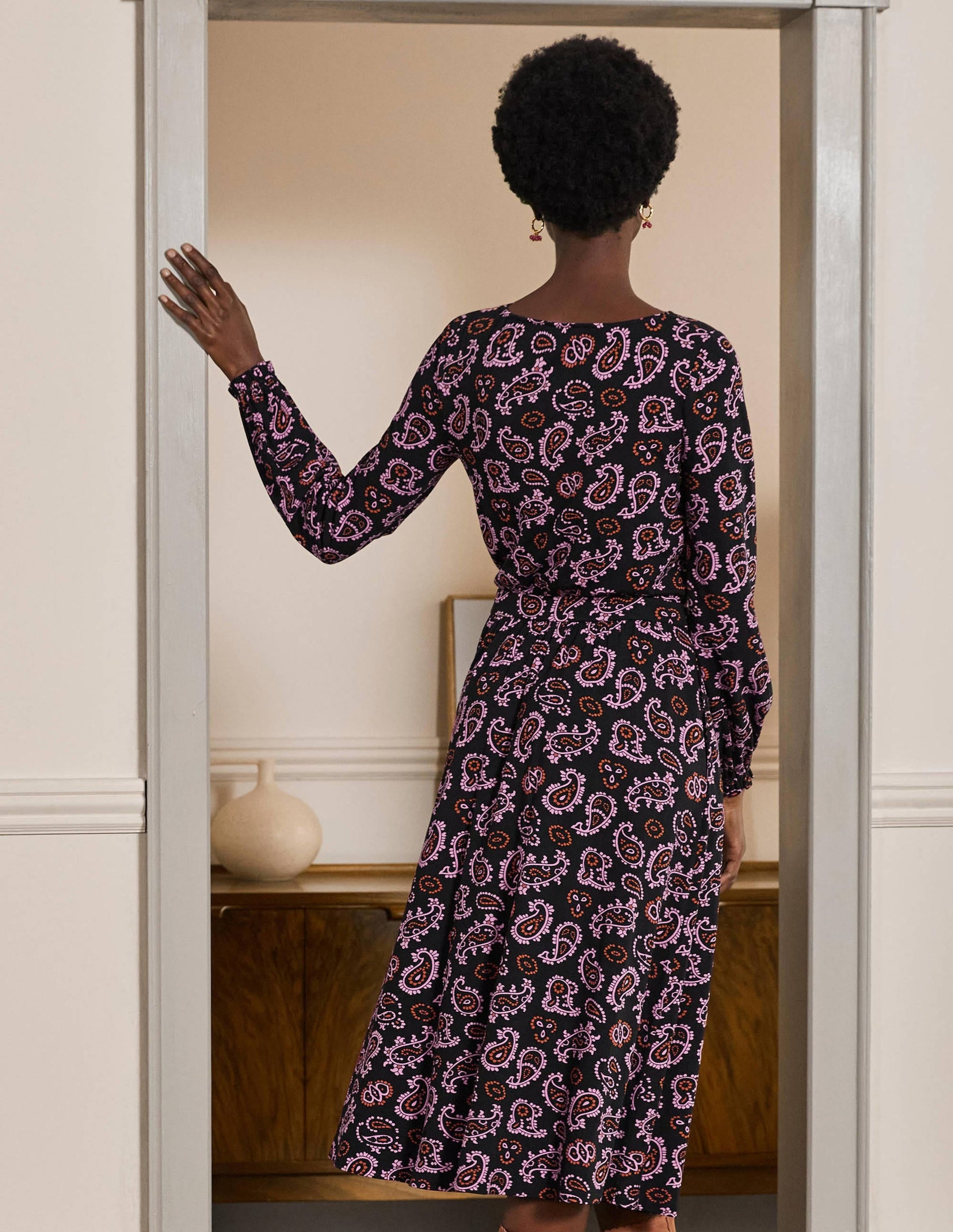 Evelyn Jersey Midi Dress-Azalea, Intricate Paisley-3