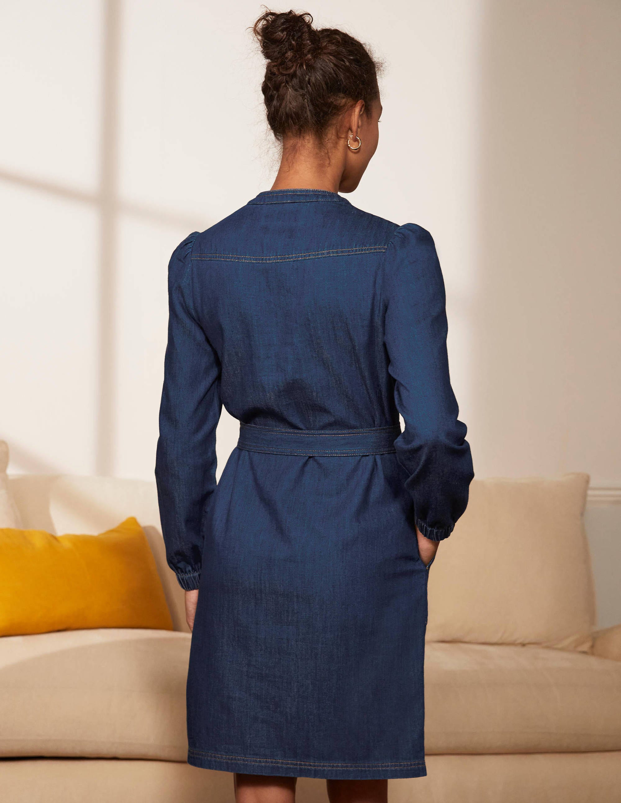 Esmeralda Tie Waist Dress-Mid Vintage Denim - Image 3