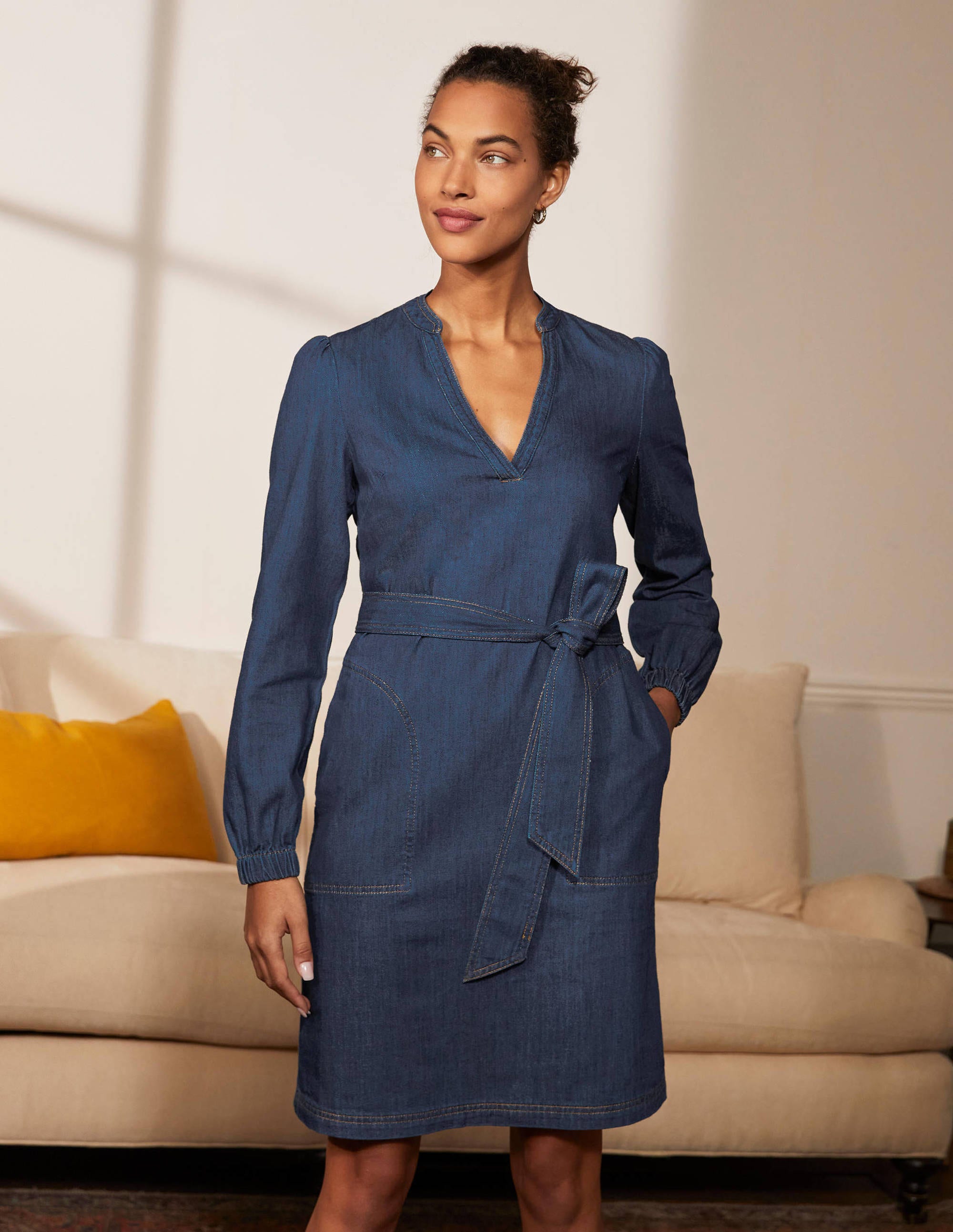 Esmeralda Tie Waist Dress-Mid Vintage Denim - Image 4