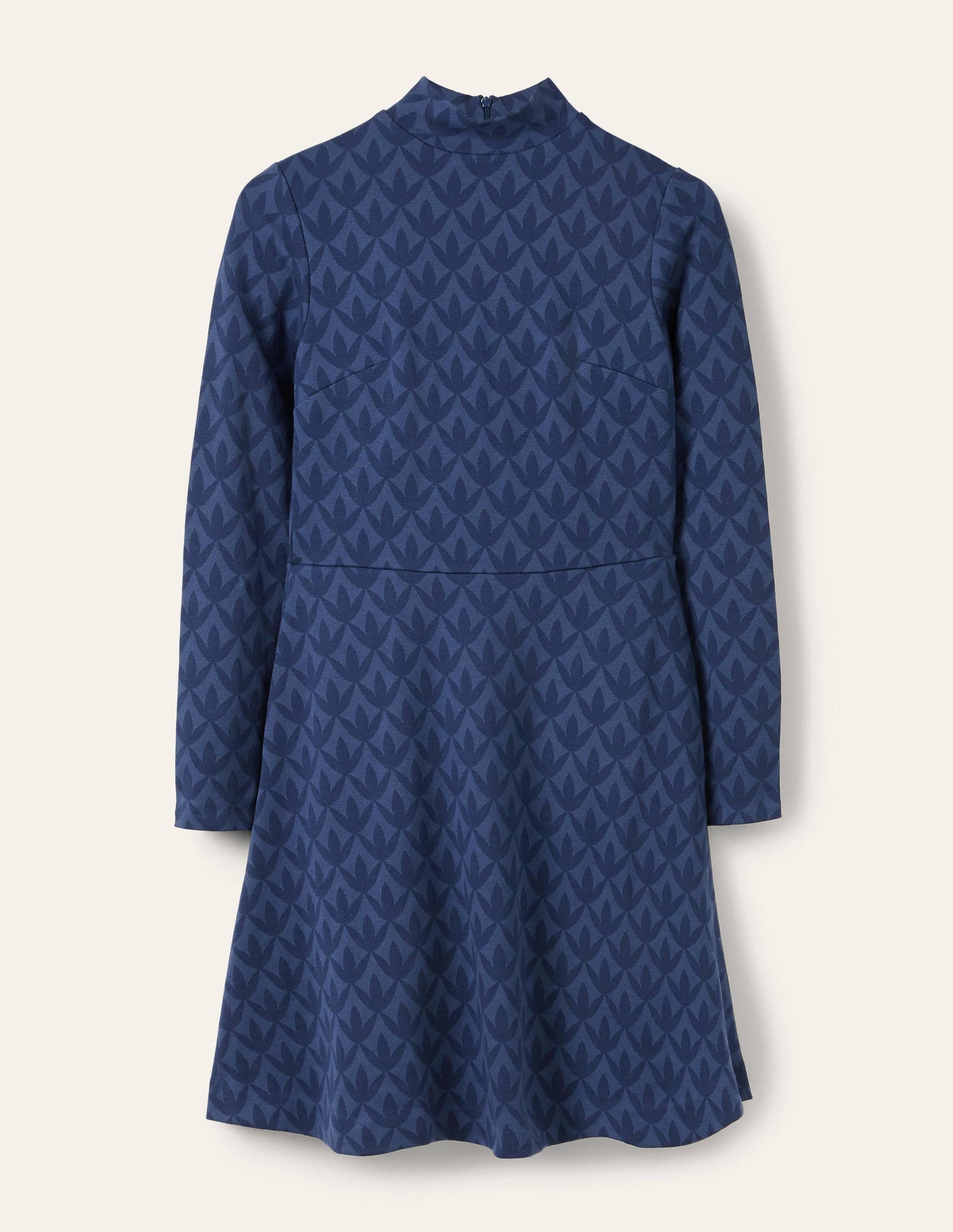 High Neck Jacquard Dress-Night Blue, Petal Geo-5