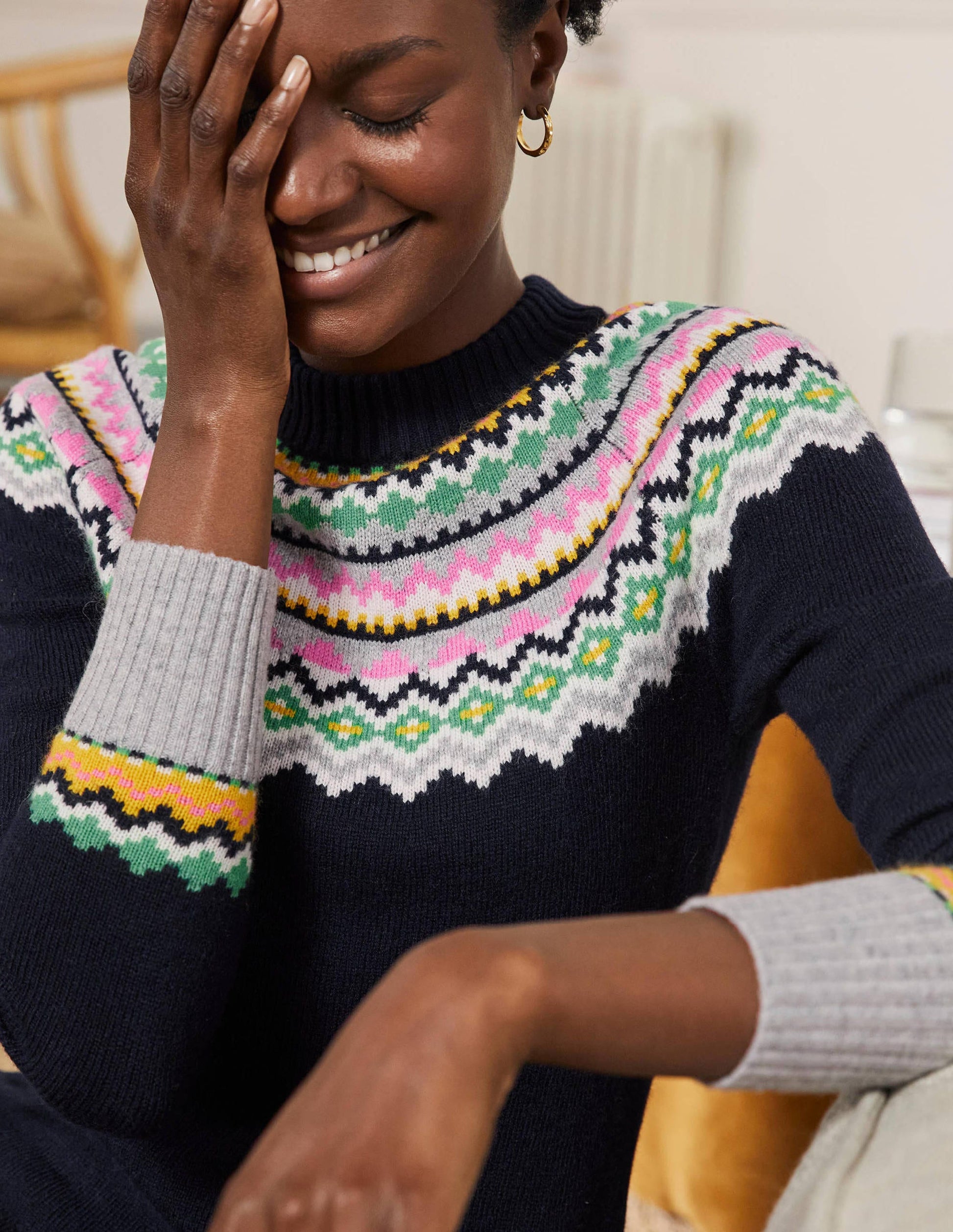 Millie Fair Isle Knitted Dress-Navy-2