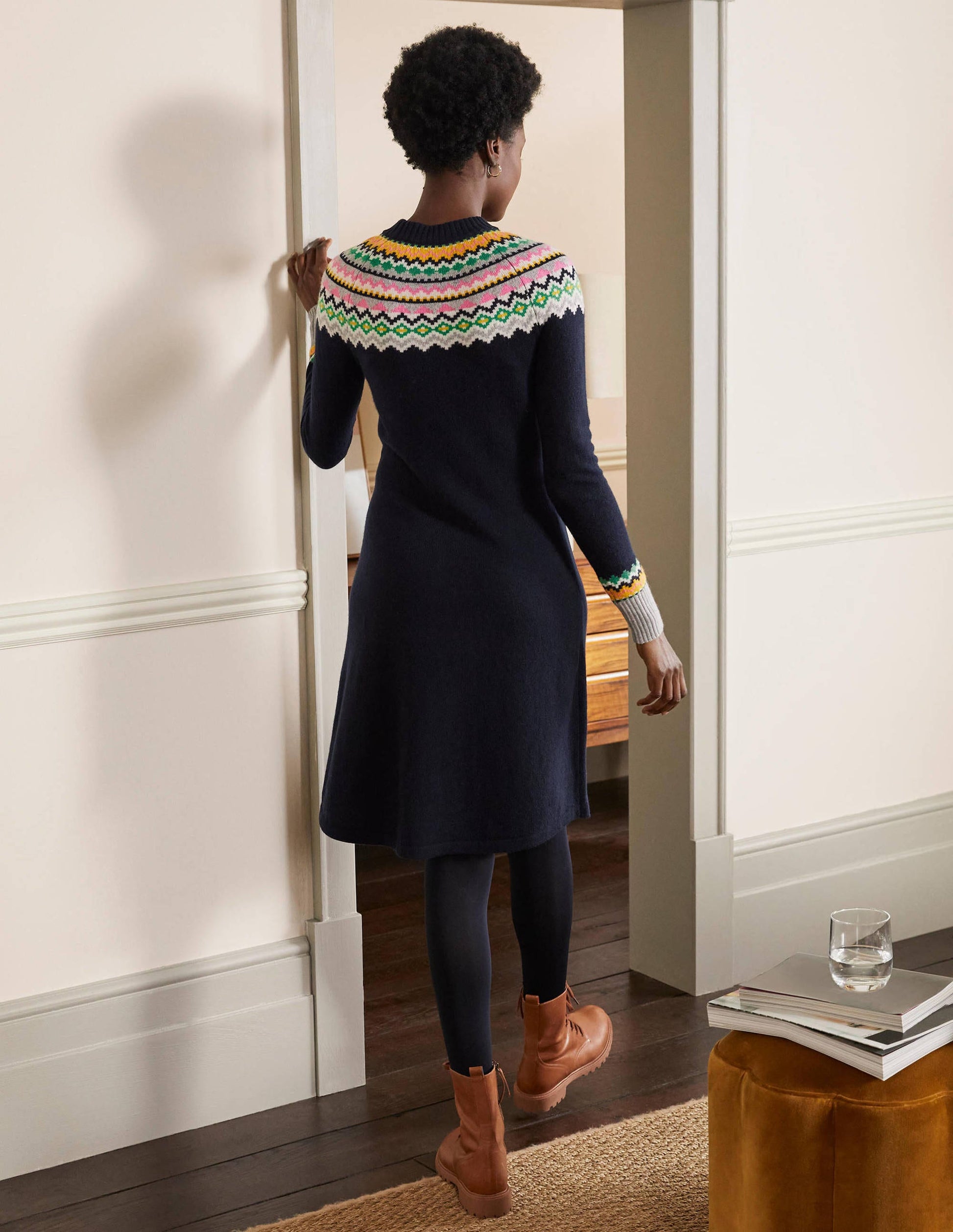 Millie Fair Isle Knitted Dress-Navy-3