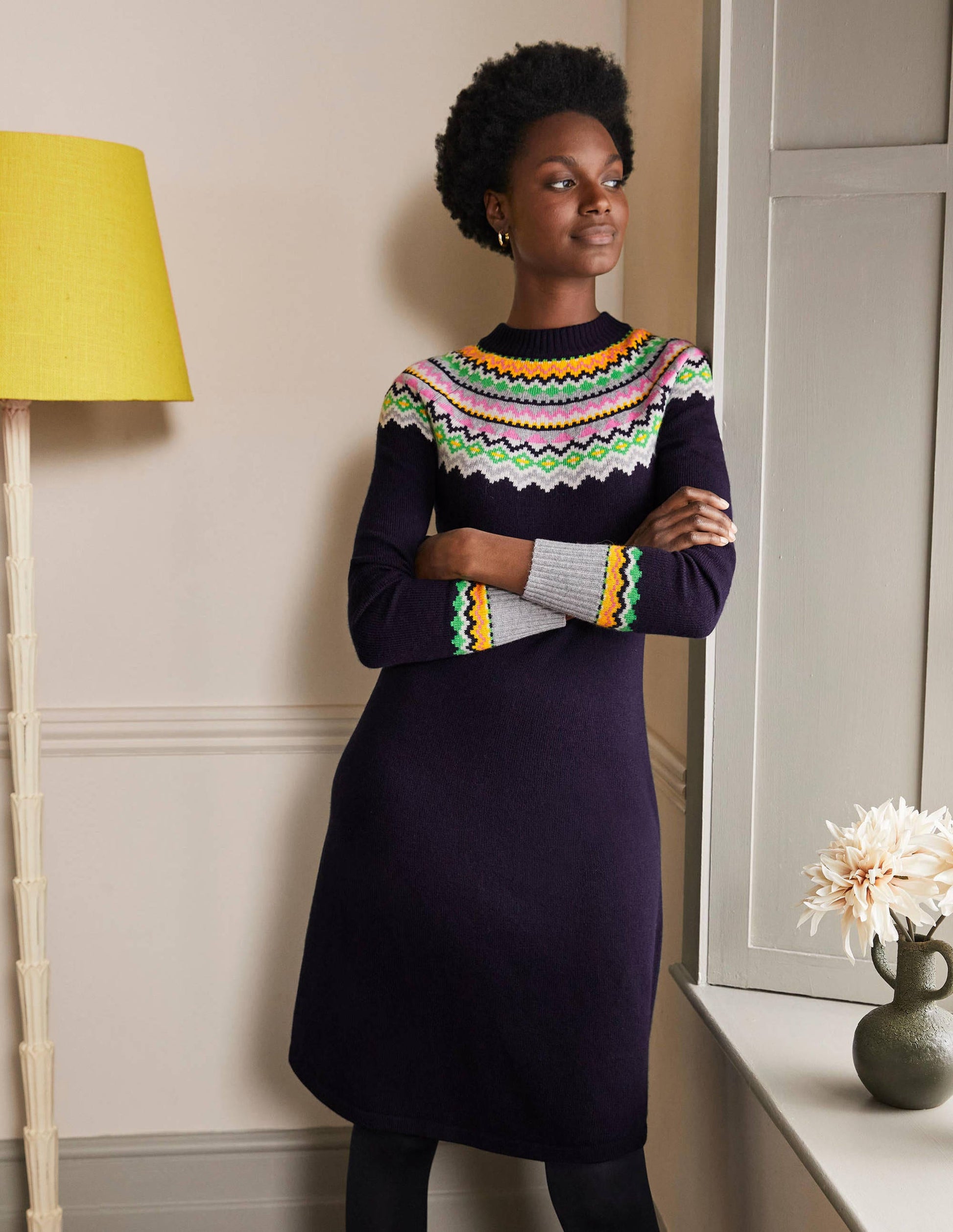 Millie Fair Isle Knitted Dress-Navy-4