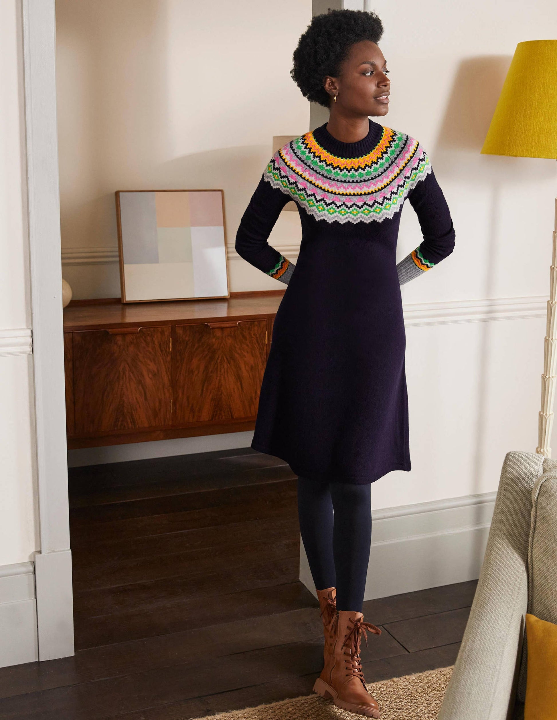 Millie Fair Isle Knitted Dress-Navy-5