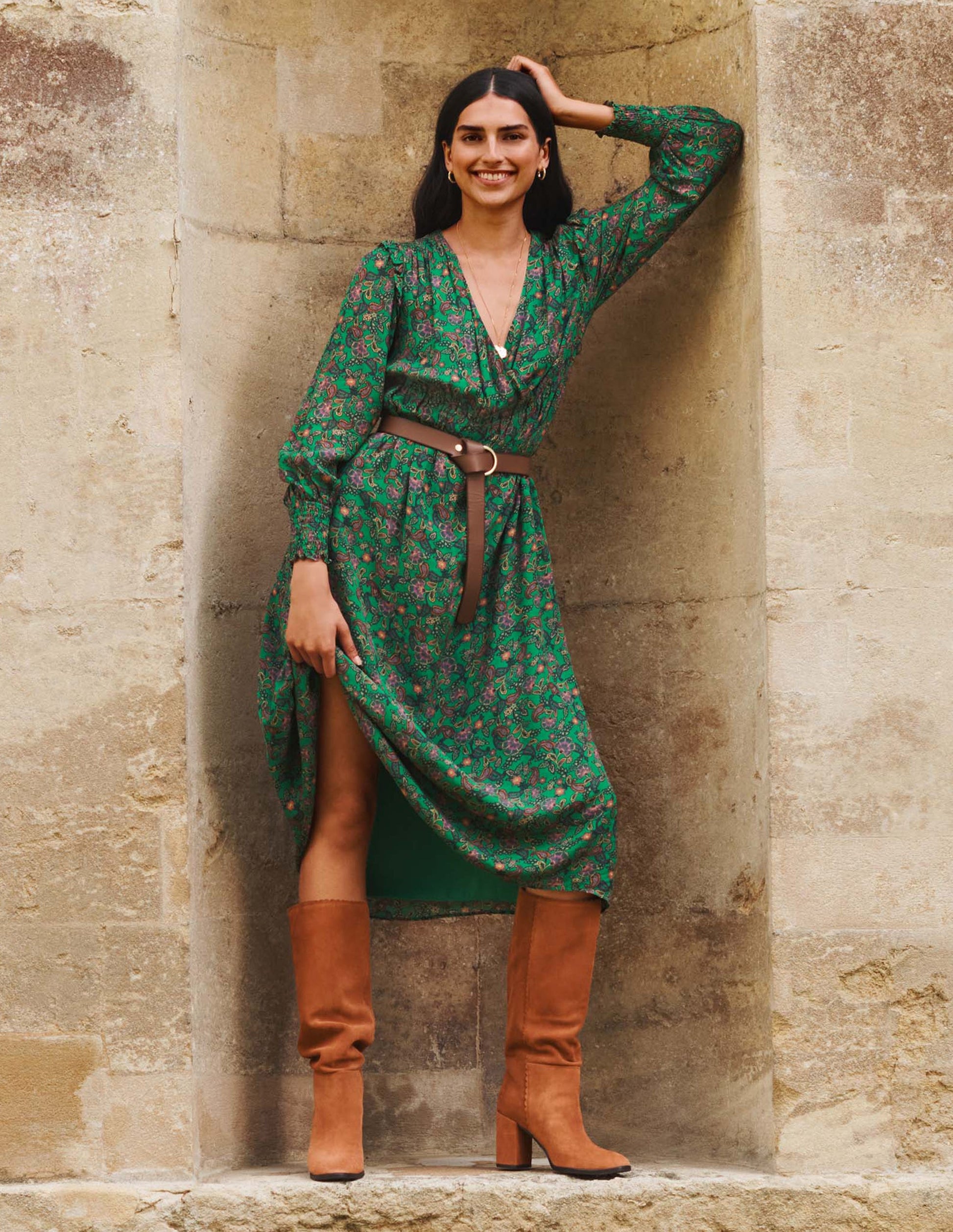Becky Midi Wrap Dress-Highland Green, Exotic Floral-5