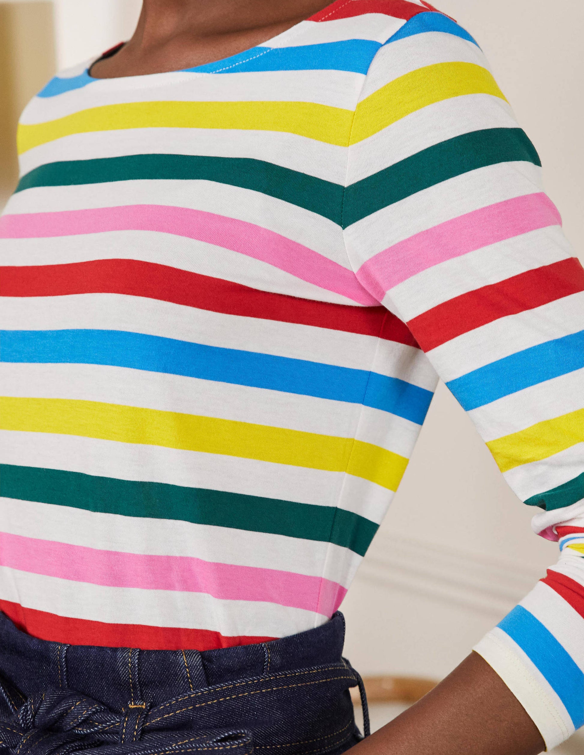 Long Sleeve Breton Top-Deep Forest/ Red Pop Rainbow-2