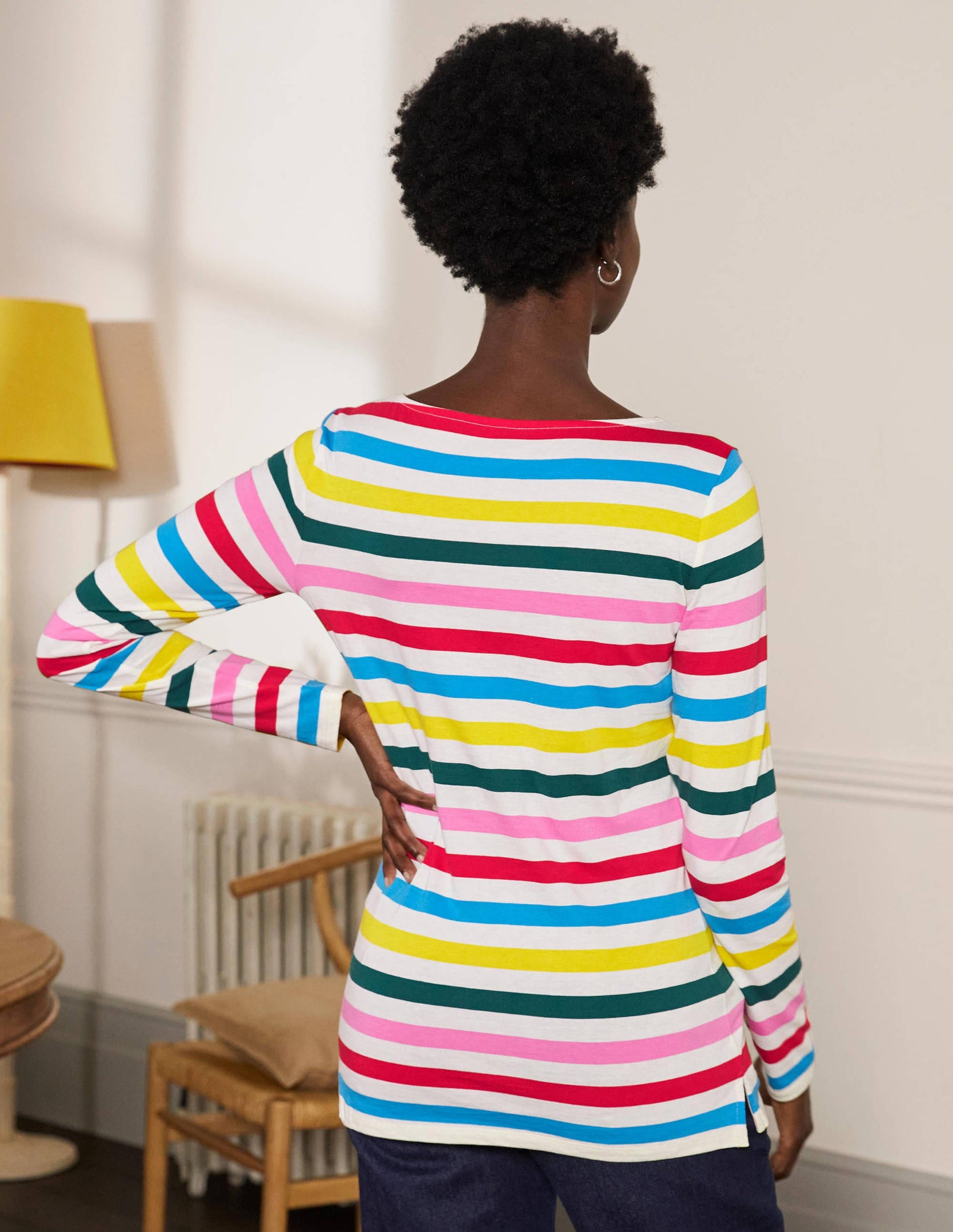 Long Sleeve Breton Top-Deep Forest/ Red Pop Rainbow-3