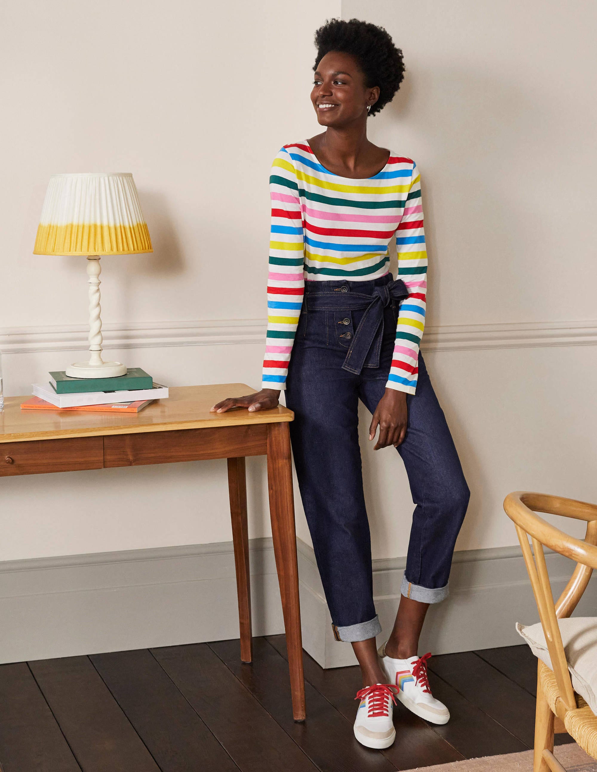 Long Sleeve Breton Top-Deep Forest/ Red Pop Rainbow - Image 4