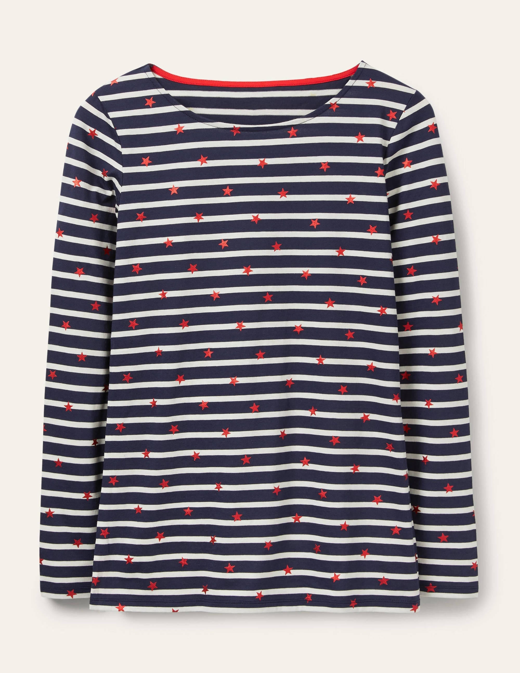 Long Sleeve Breton Top-Navy/ Ivory Red Foil Star - Image 6