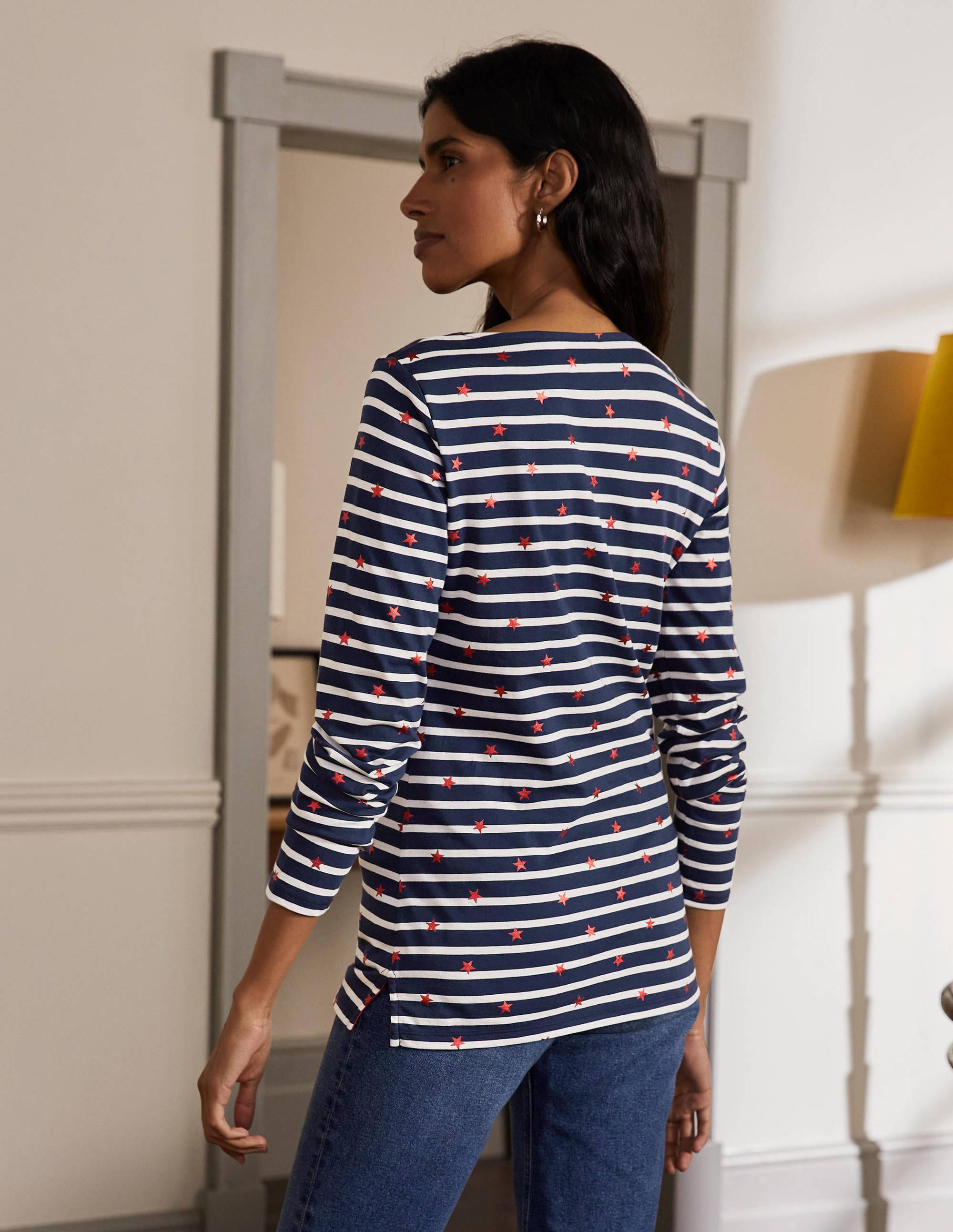 Long Sleeve Breton Top-Navy/ Ivory Red Foil Star - Image 3