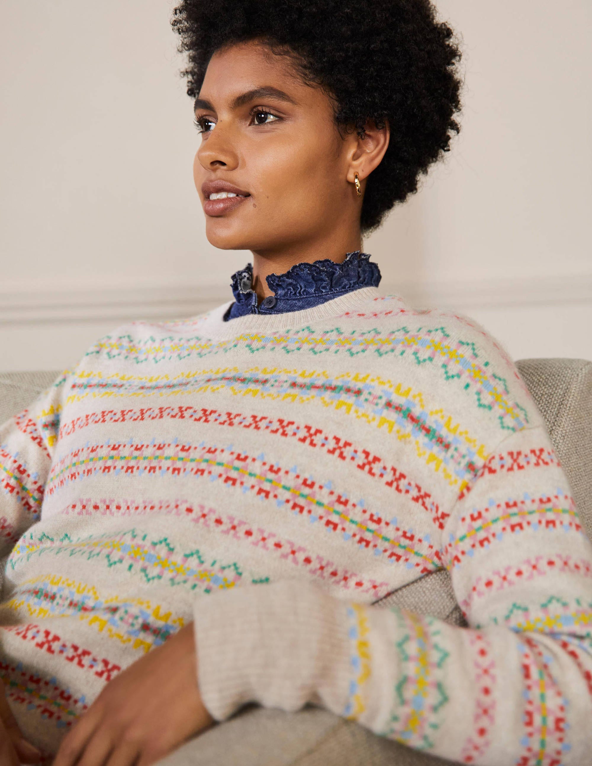 Margot Cashmere Jumper-Oatmeal Melange, Fair Isle - Image 2