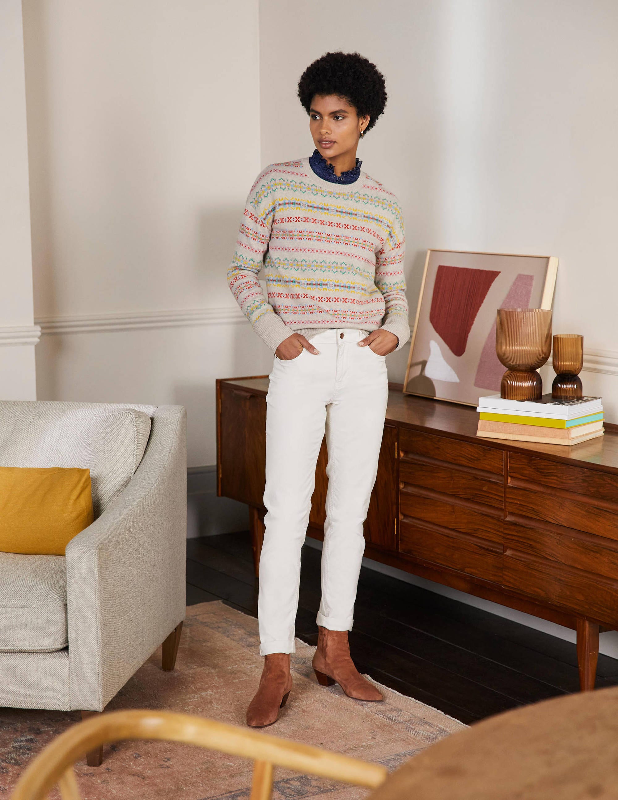Margot Cashmere Jumper-Oatmeal Melange, Fair Isle - Image 4