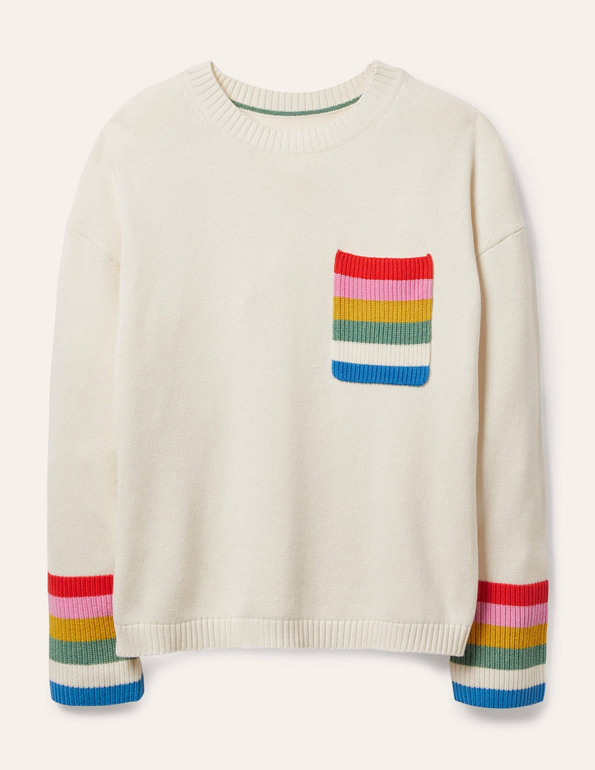 Stripe Pocket Relaxed Jumper-Ivory-5