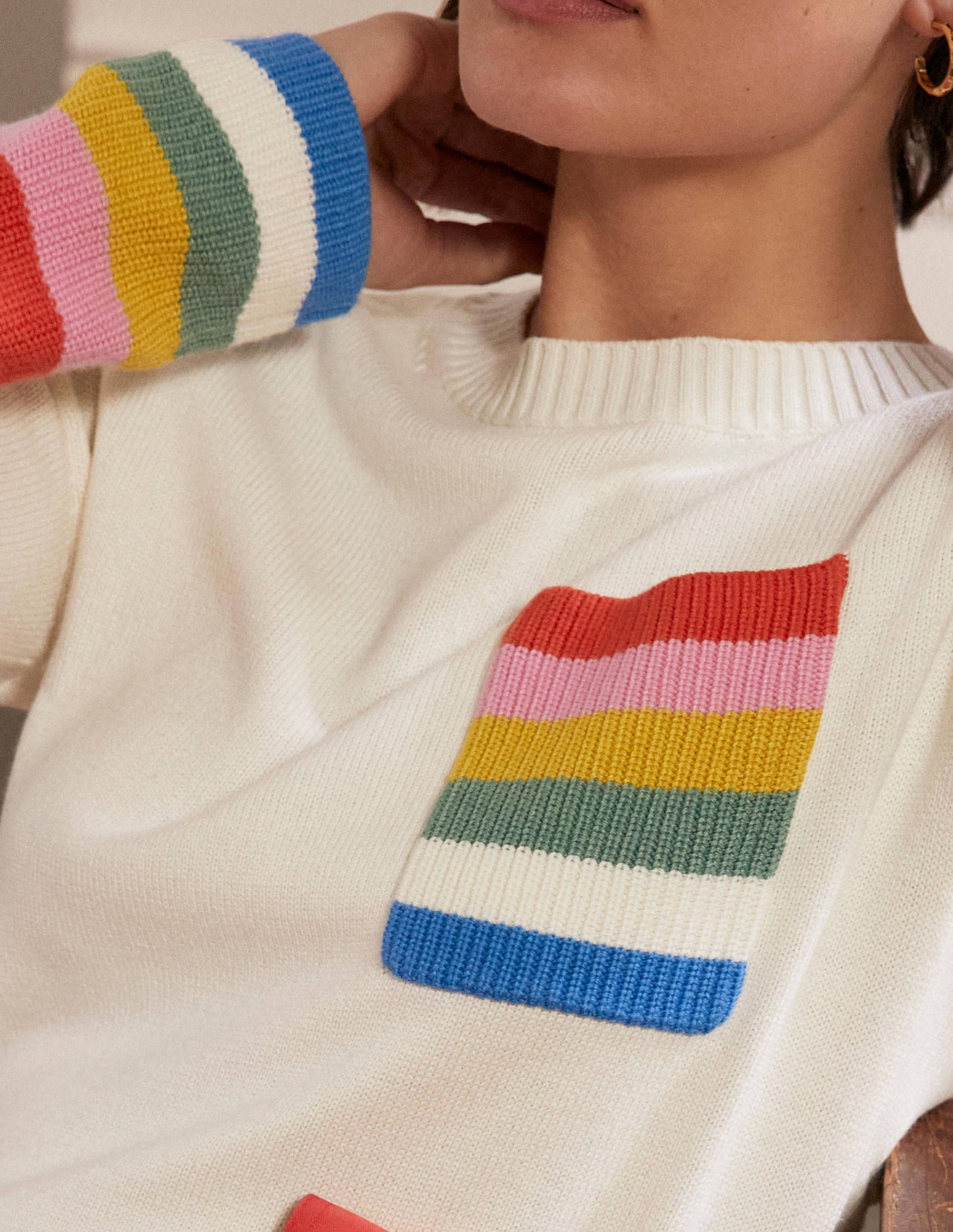 Stripe Pocket Relaxed Jumper-Ivory-2