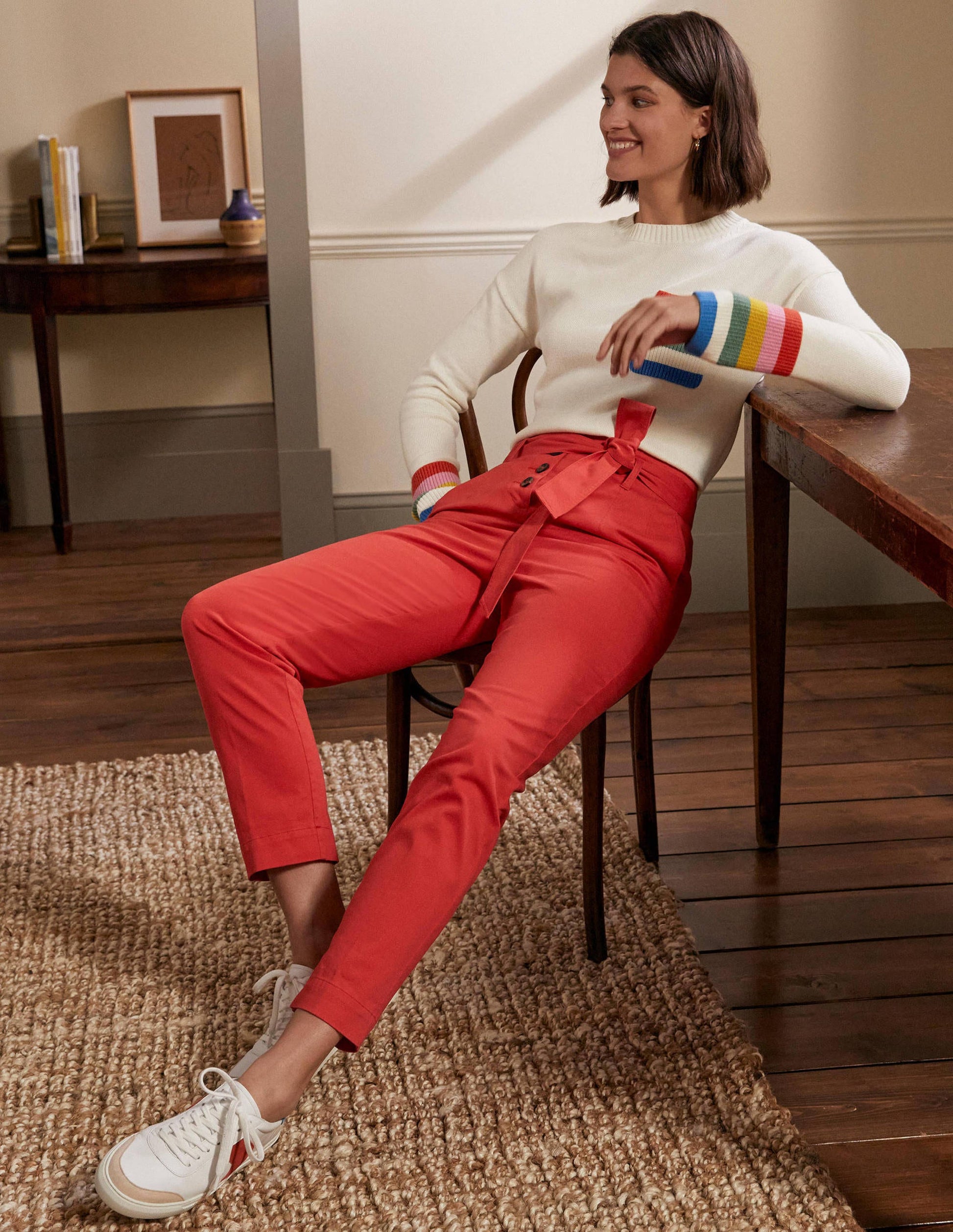 Stripe Pocket Relaxed Jumper-Ivory-4
