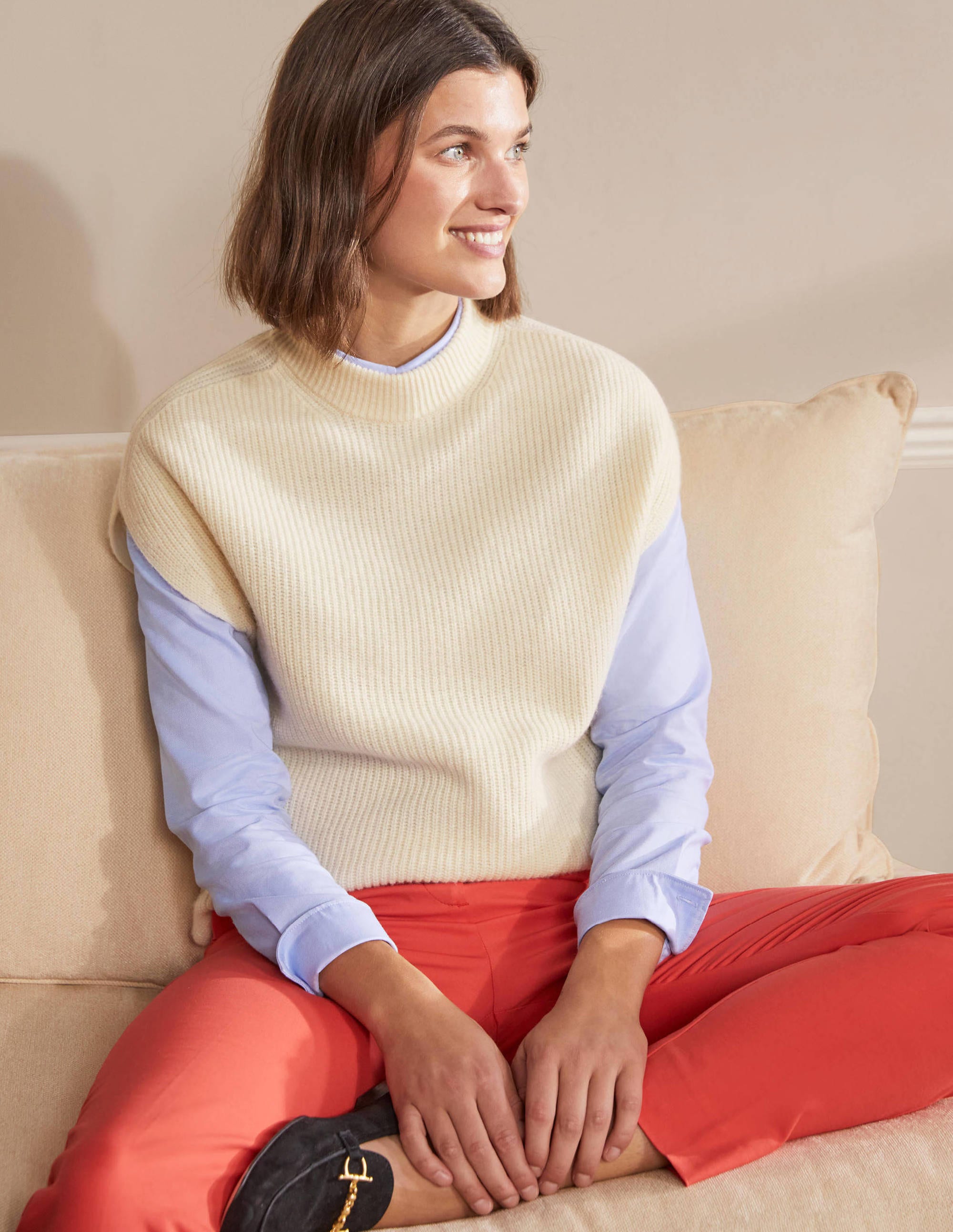 Relaxed Rib Sleeveless Jumper-Ivory - Image 1