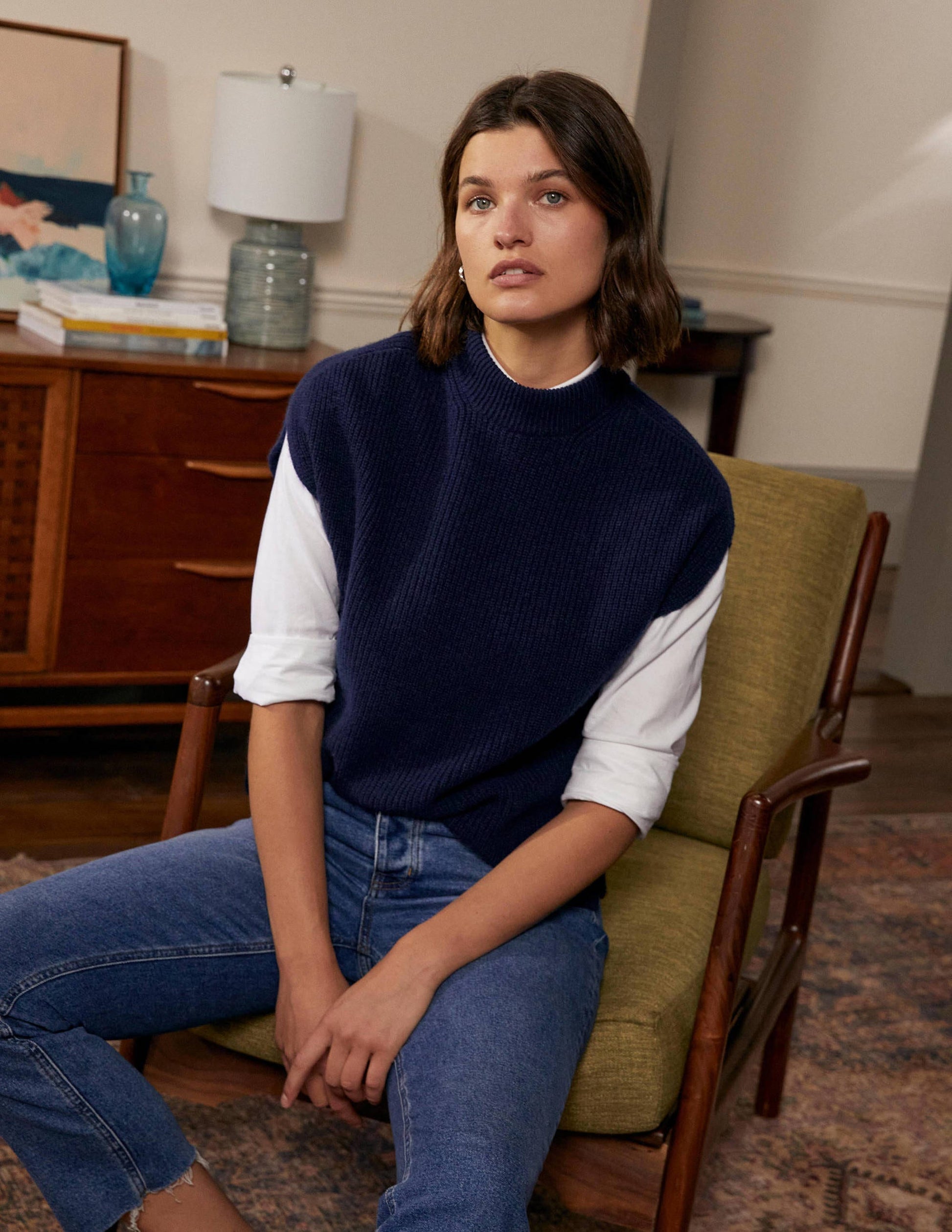 Relaxed Rib Sleeveless Jumper-Navy-1