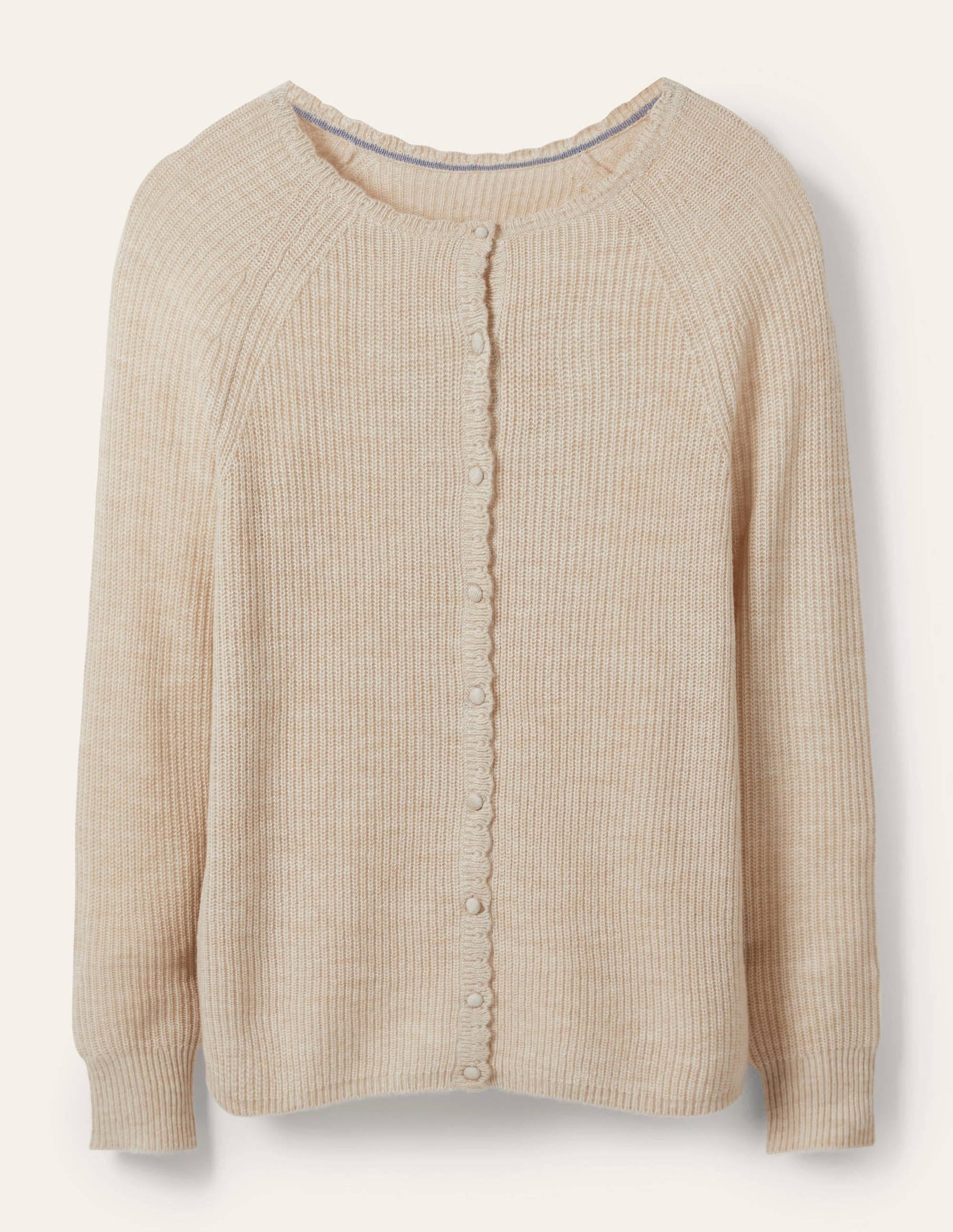 Ella Scallop Fluffy Cardigan-Oatmeal Melange-5
