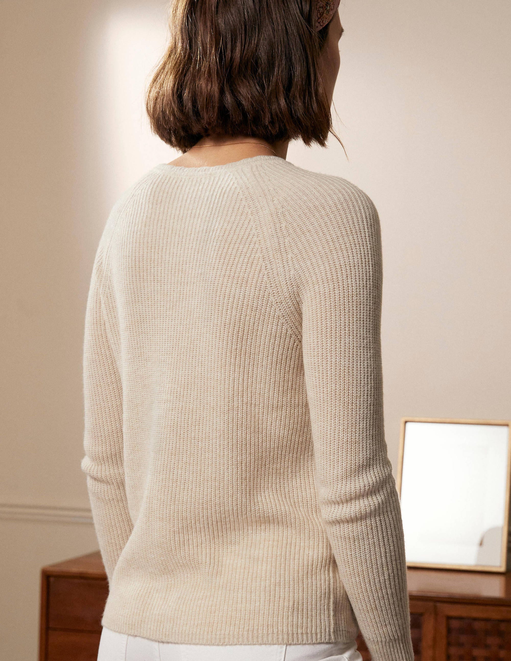 Ella Scallop Fluffy Cardigan-Oatmeal Melange - Image 3