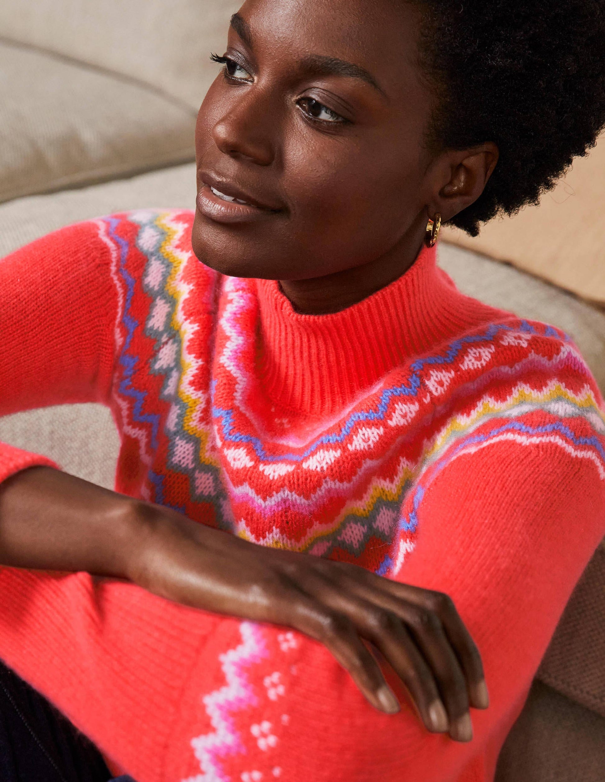 Anna Cashmere Jumper-Coral Fair Isle-2
