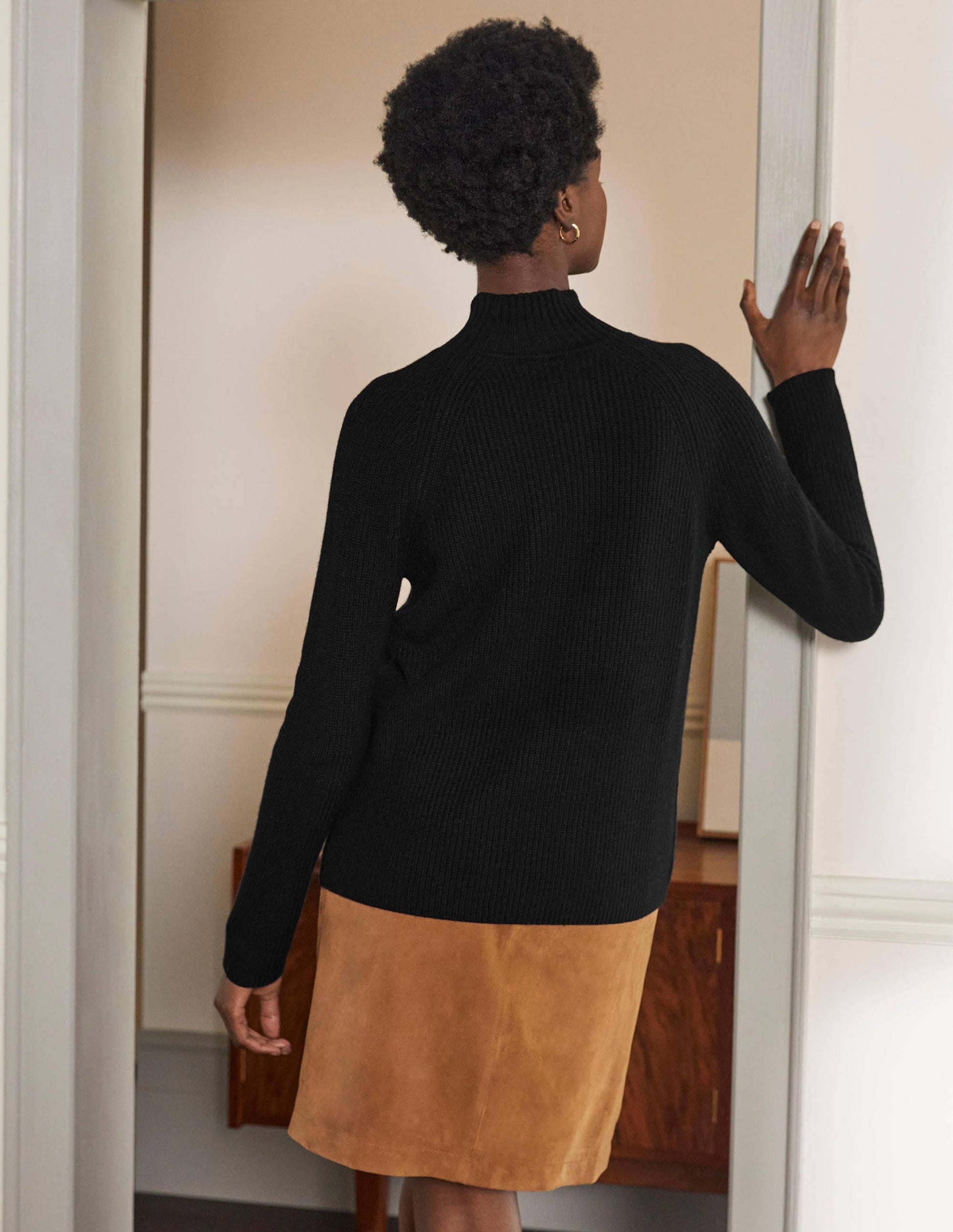 Mia Ribbed High Neck Jumper-Black-3
