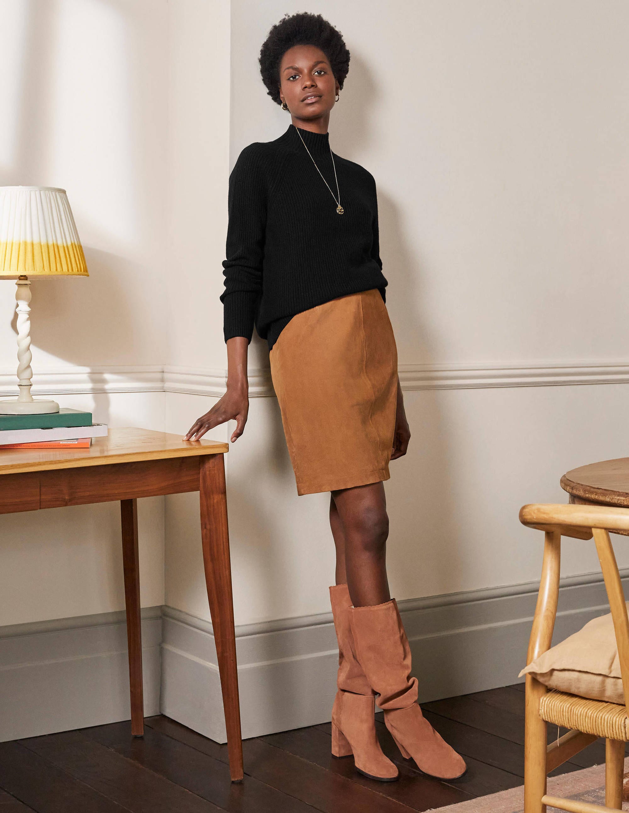 Mia Ribbed High Neck Jumper-Black - Image 4