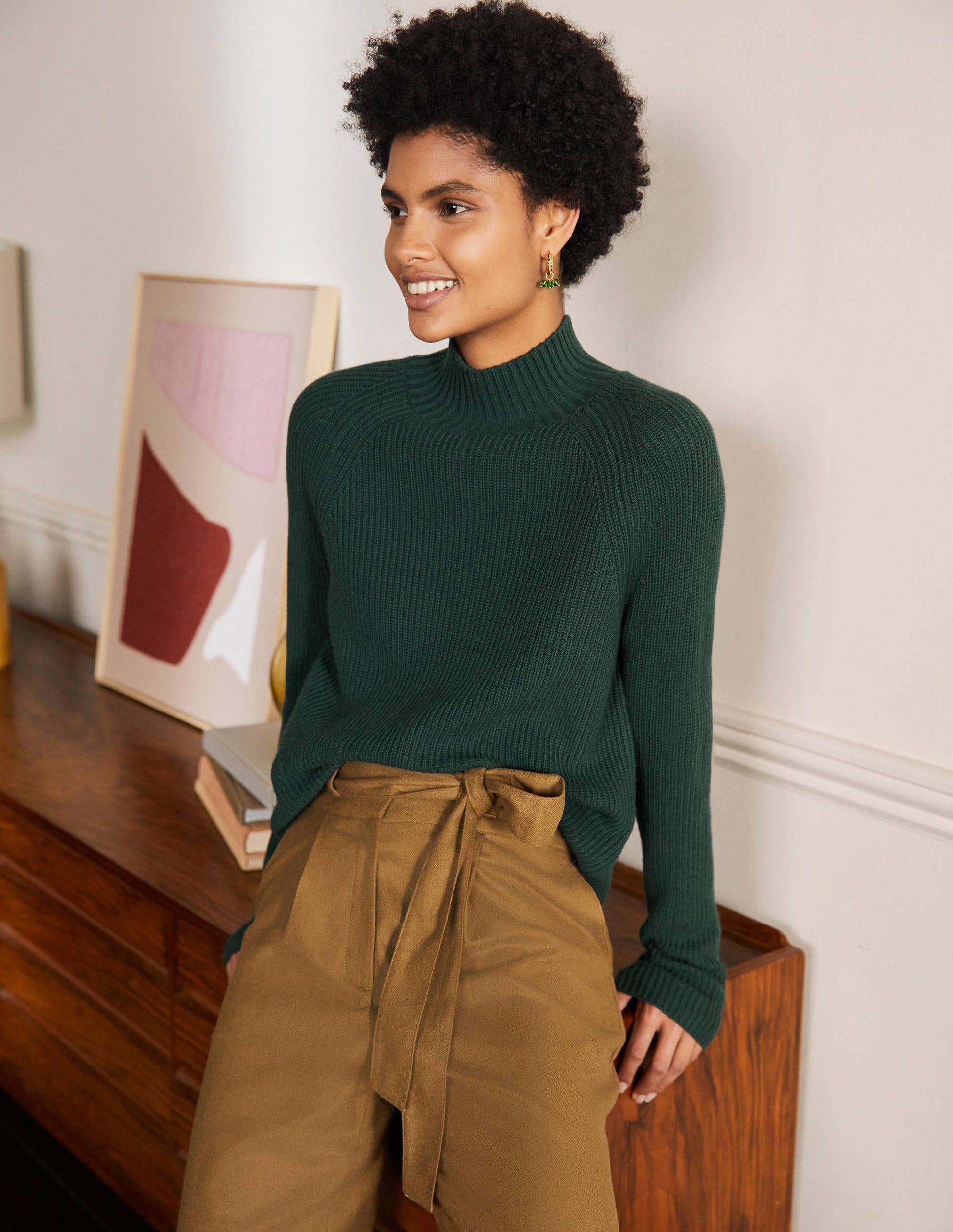 Mia Ribbed High Neck Jumper-Midnight Garden-1