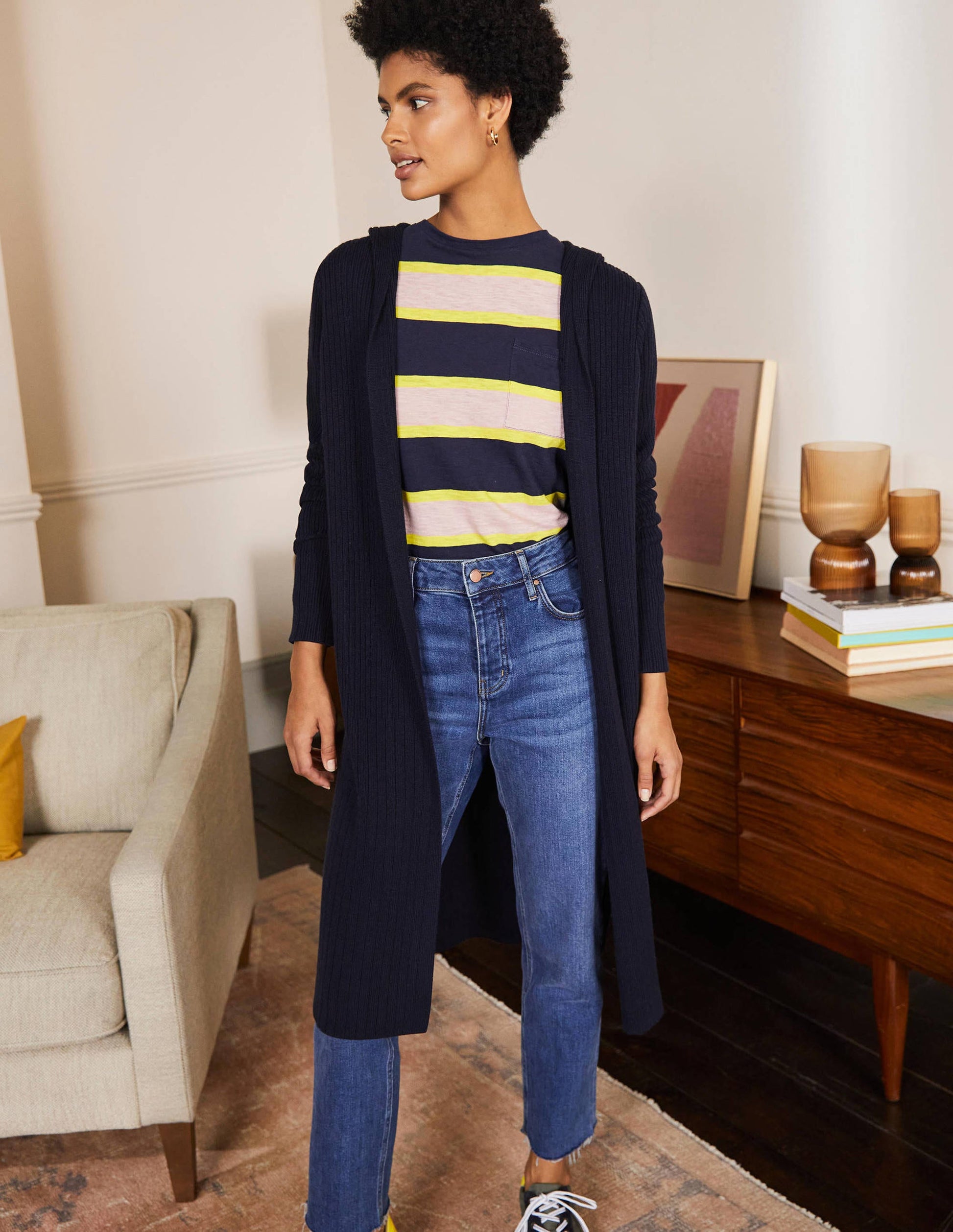 Hooded Relaxed Cardigan-Navy-1