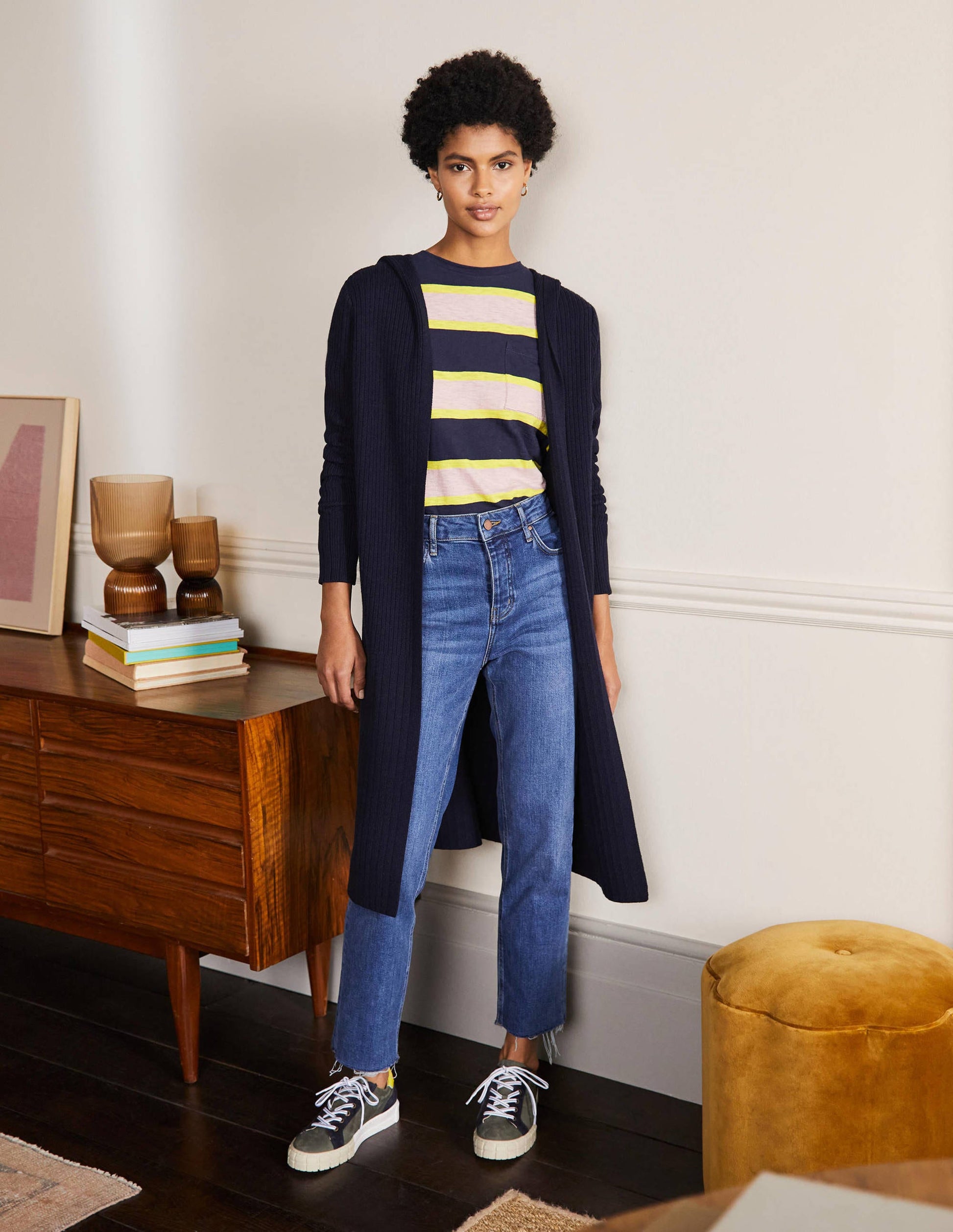 Hooded Relaxed Cardigan-Navy-4