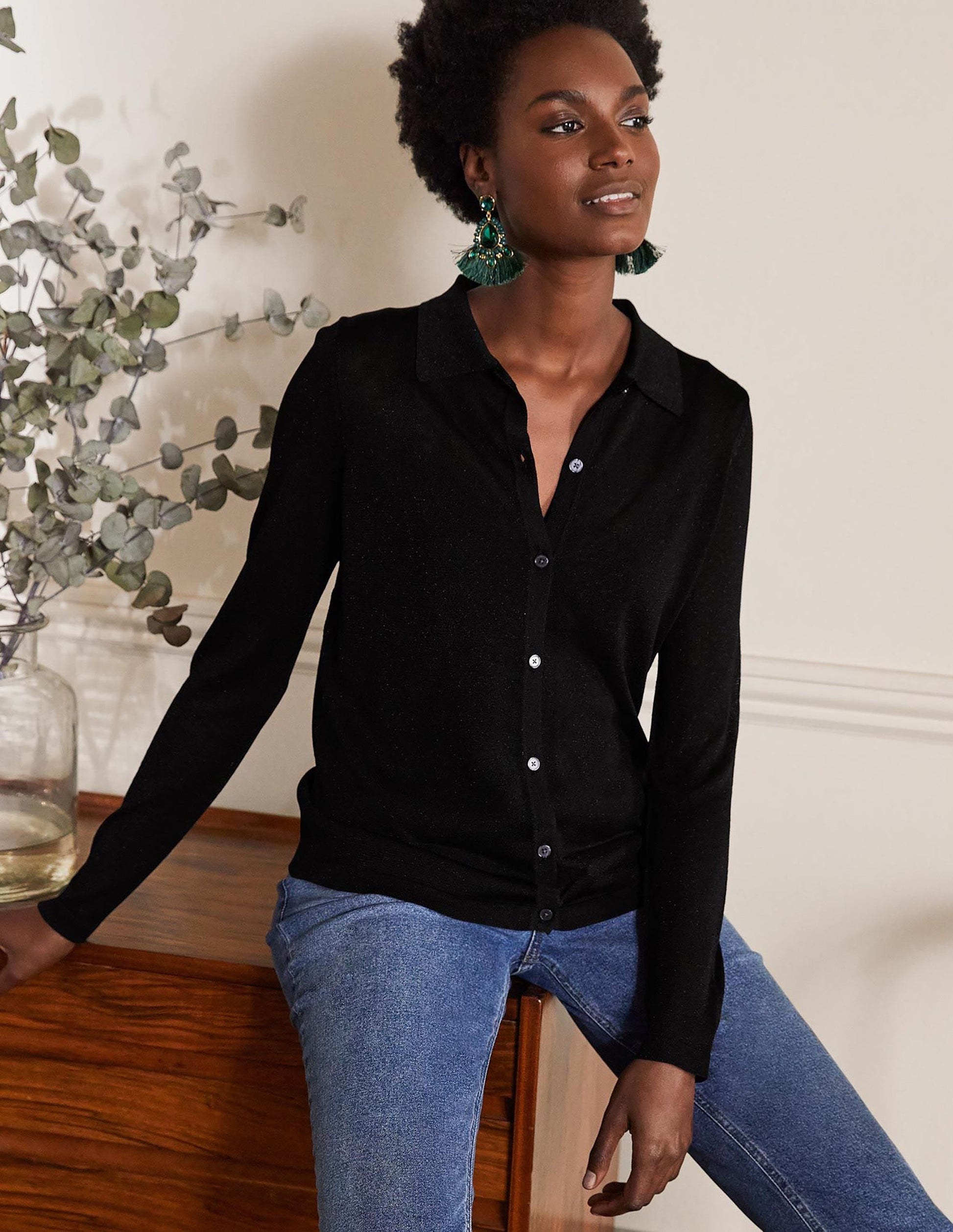 Knitted Sparkle Shirt-Black Metallic-1
