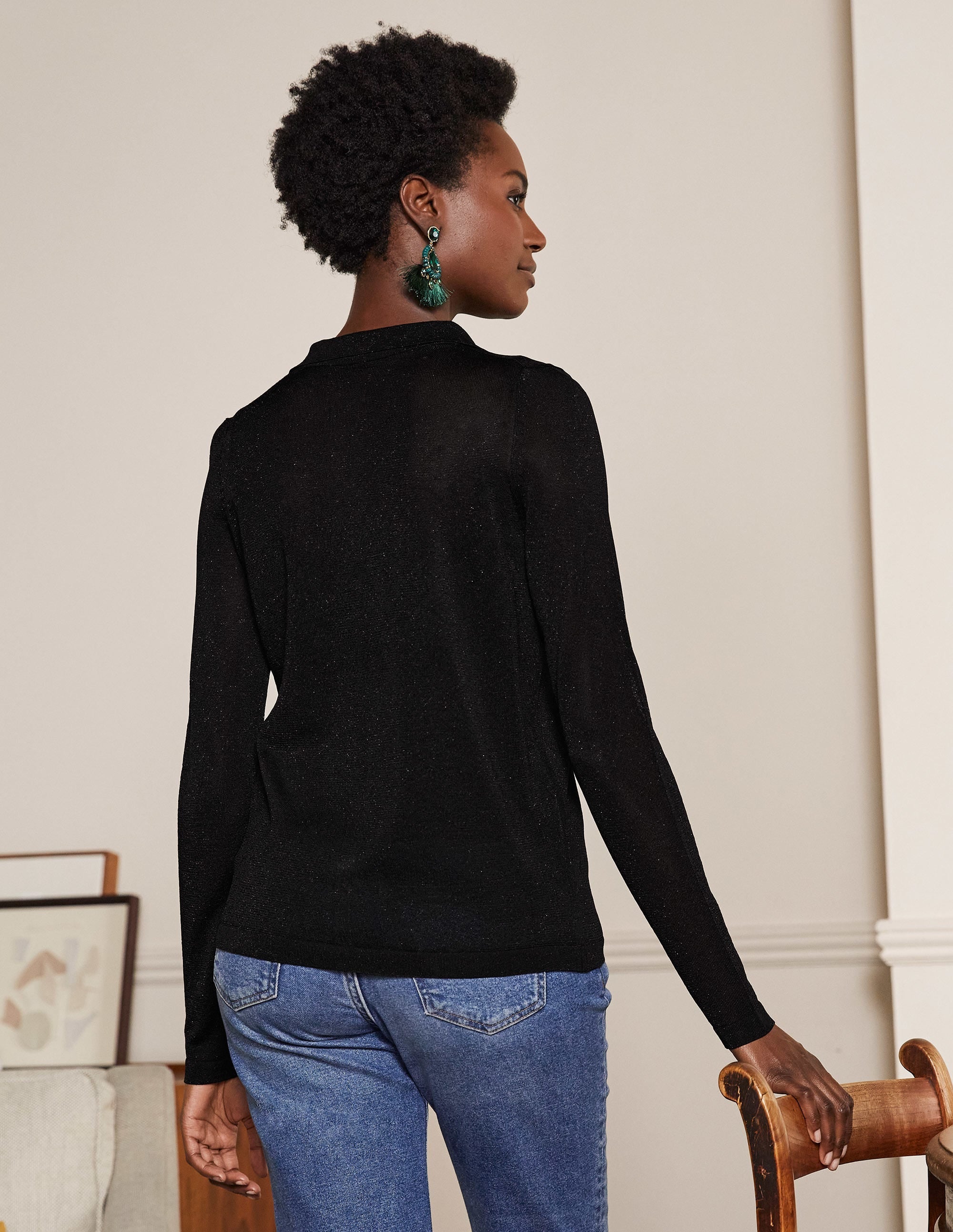 Knitted Sparkle Shirt-Black Metallic - Image 3
