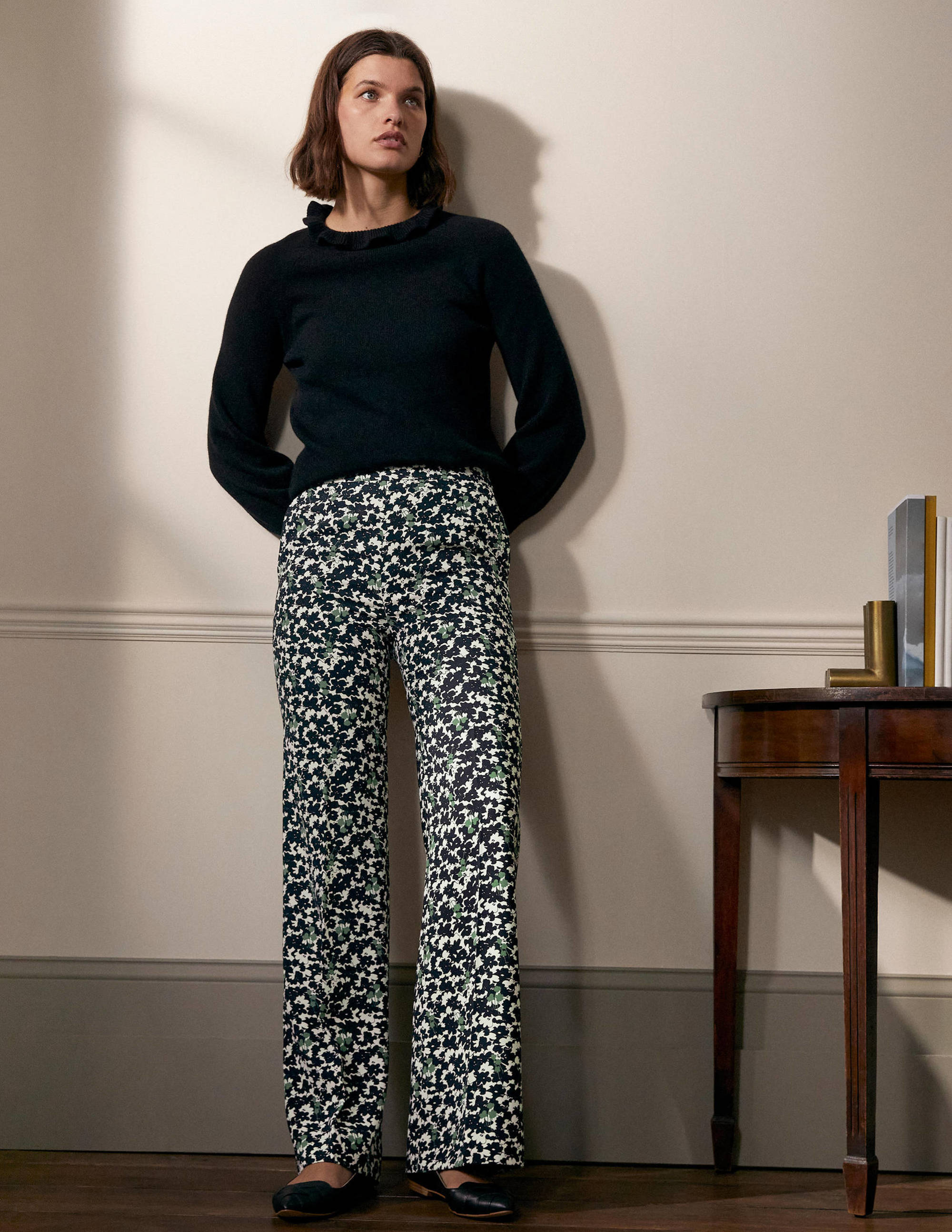 Relaxed Bootcut Trousers-Black, Camo Floral - Image 6