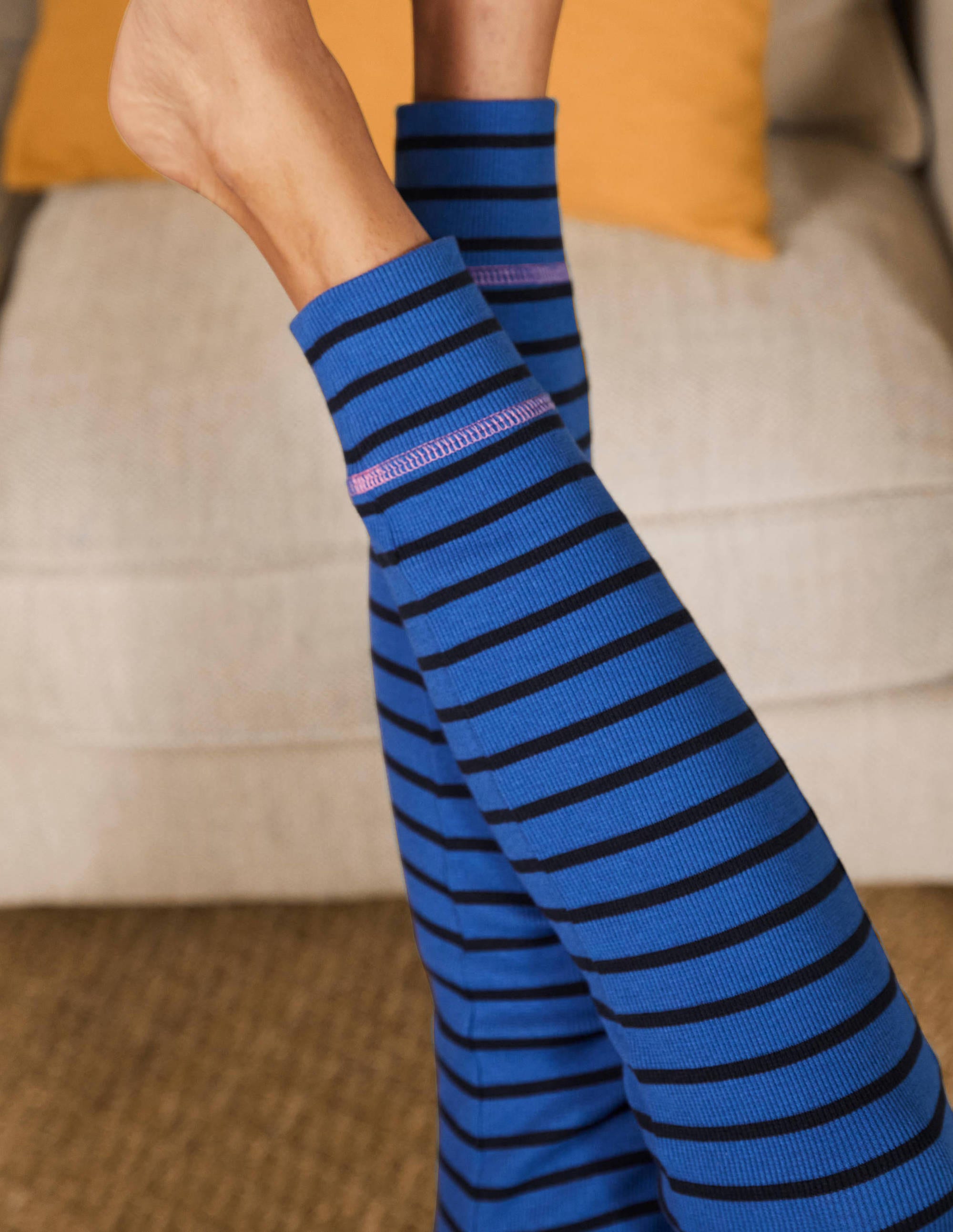 Ribbed Pyjama Leggings-Porcelain Blue and Navy Stripe - Image 3