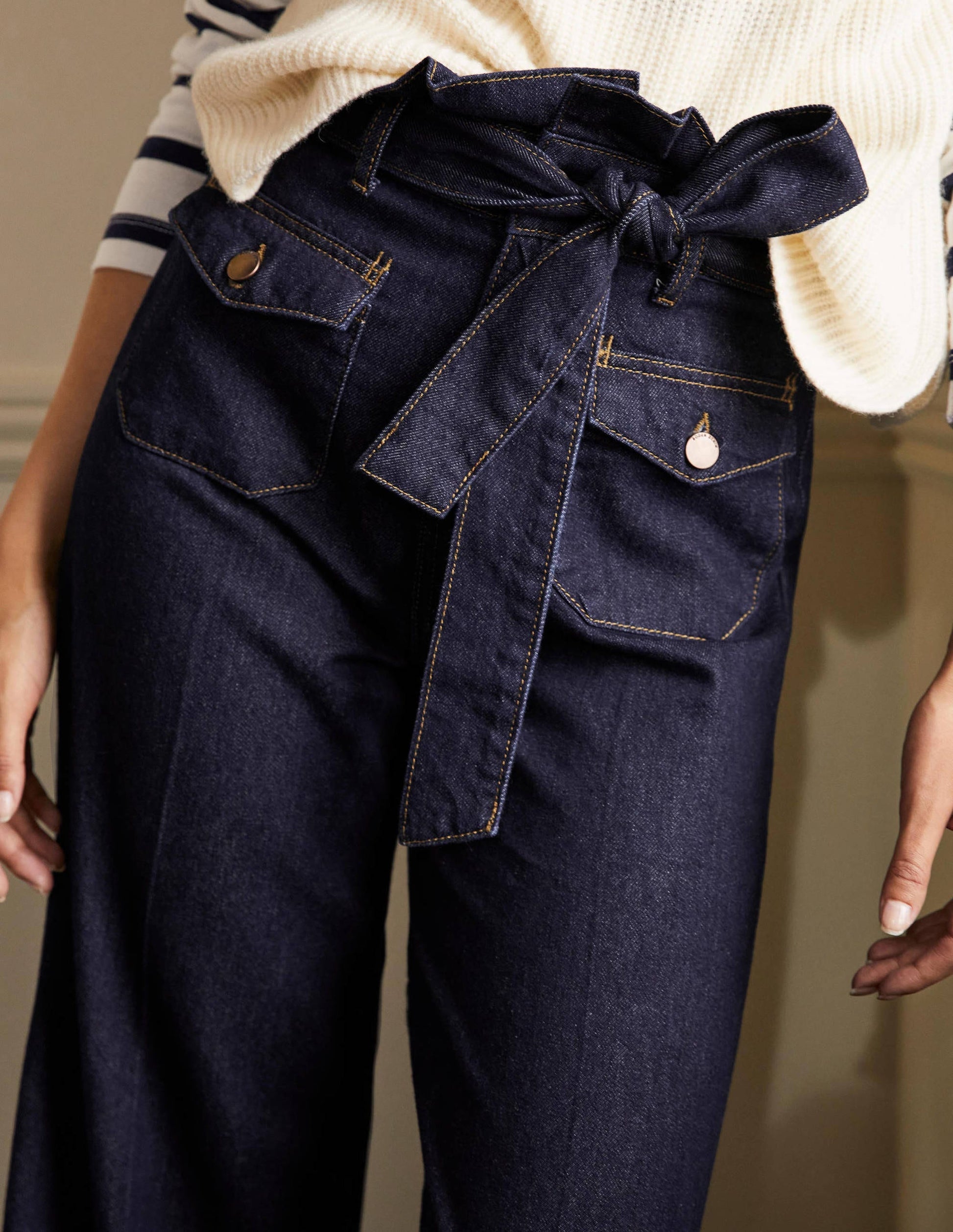 Paperbag Wide Leg Jeans-Indigo-1