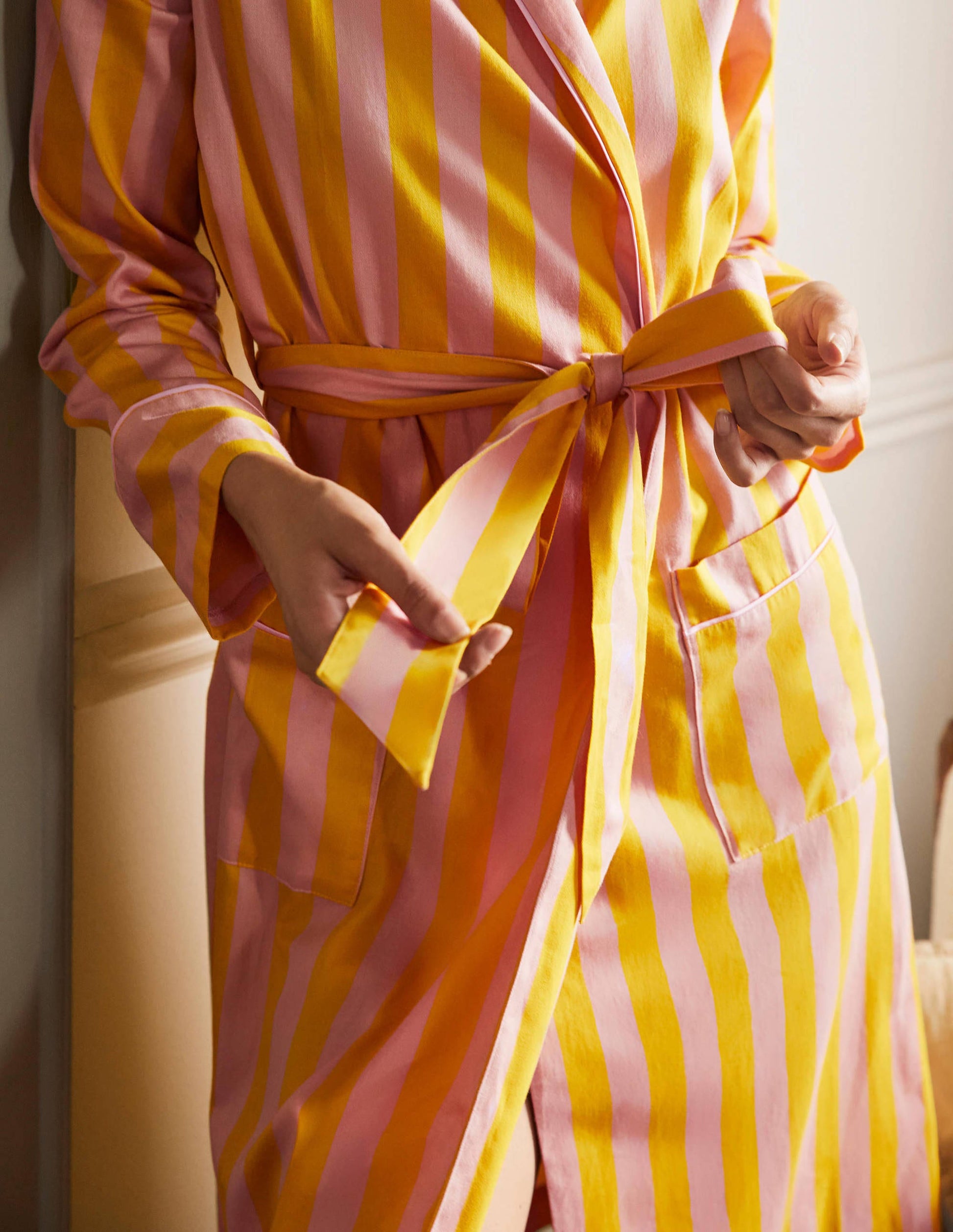 Cotton Dressing Gown-Milkshake and Wasp Stripe-1