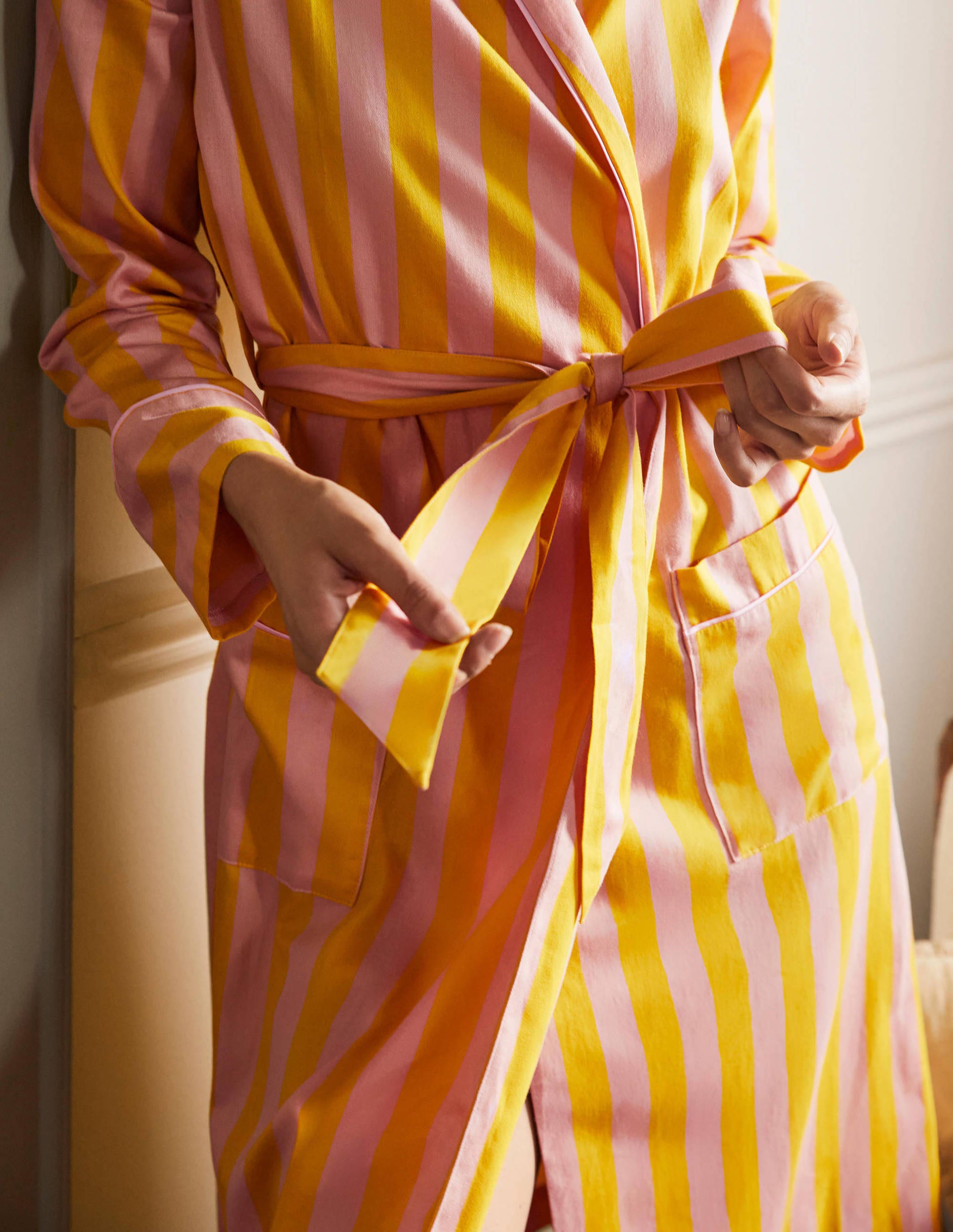 Cotton Dressing Gown-Milkshake and Wasp Stripe - Image 1