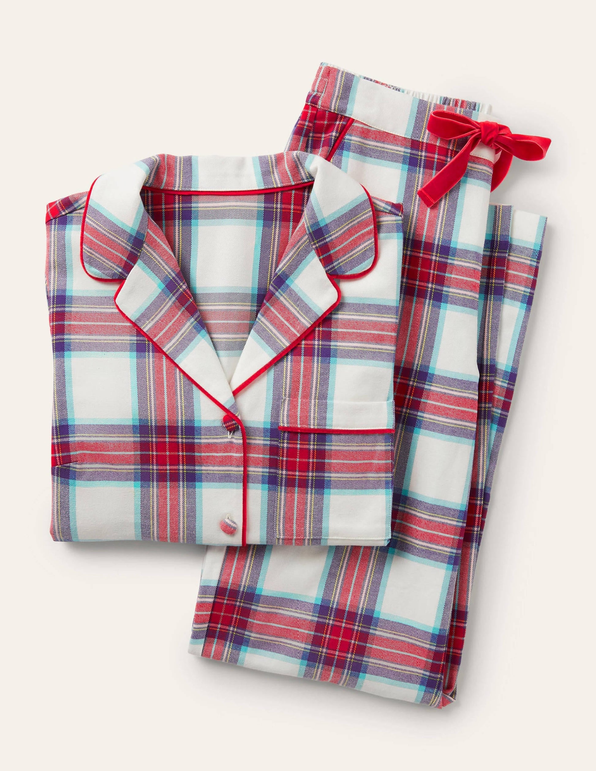 Vanessa Cosy Pyjama Set-Ivory and Rockabilly Red Check-6