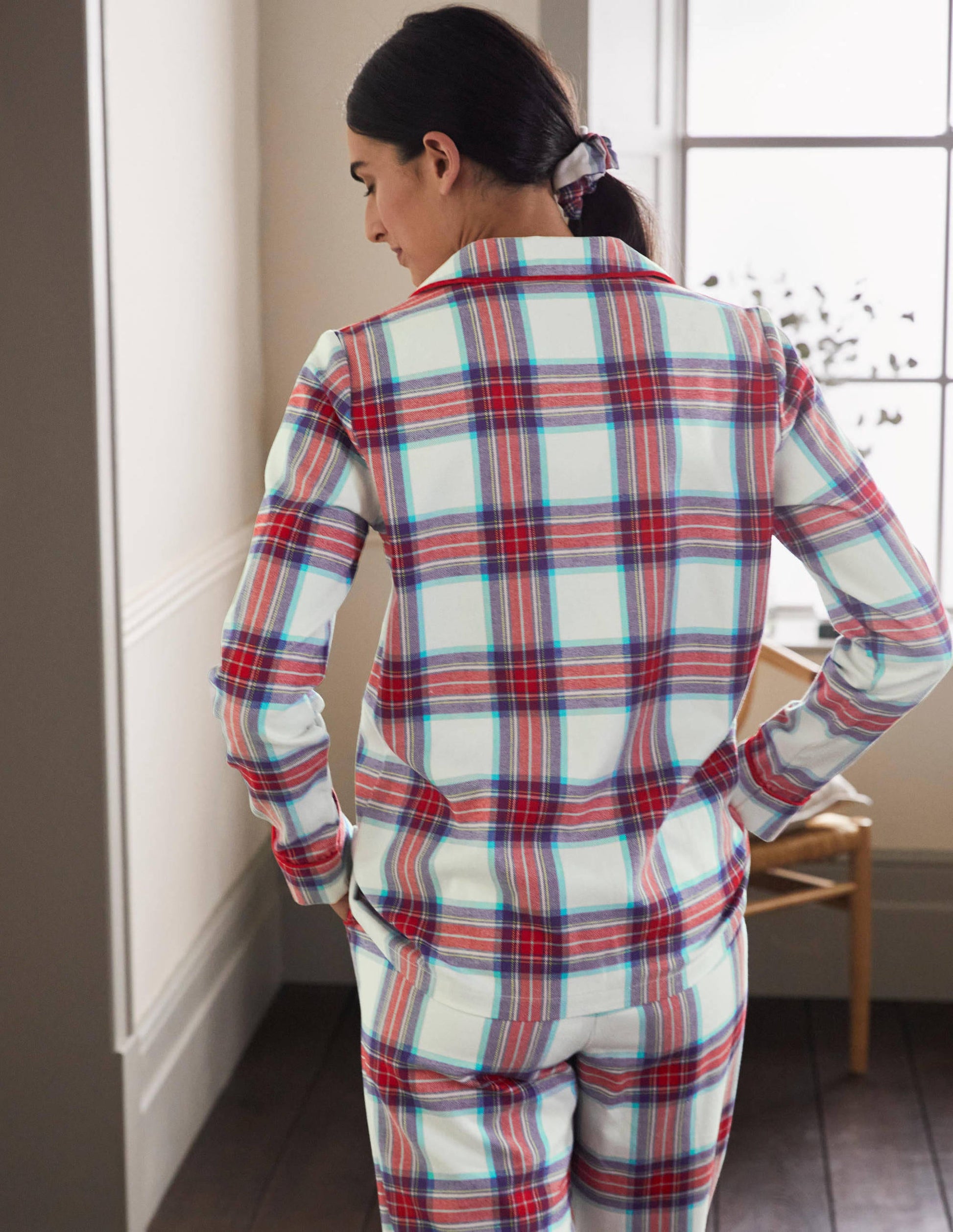 Vanessa Cosy Pyjama Set-Ivory and Rockabilly Red Check-2