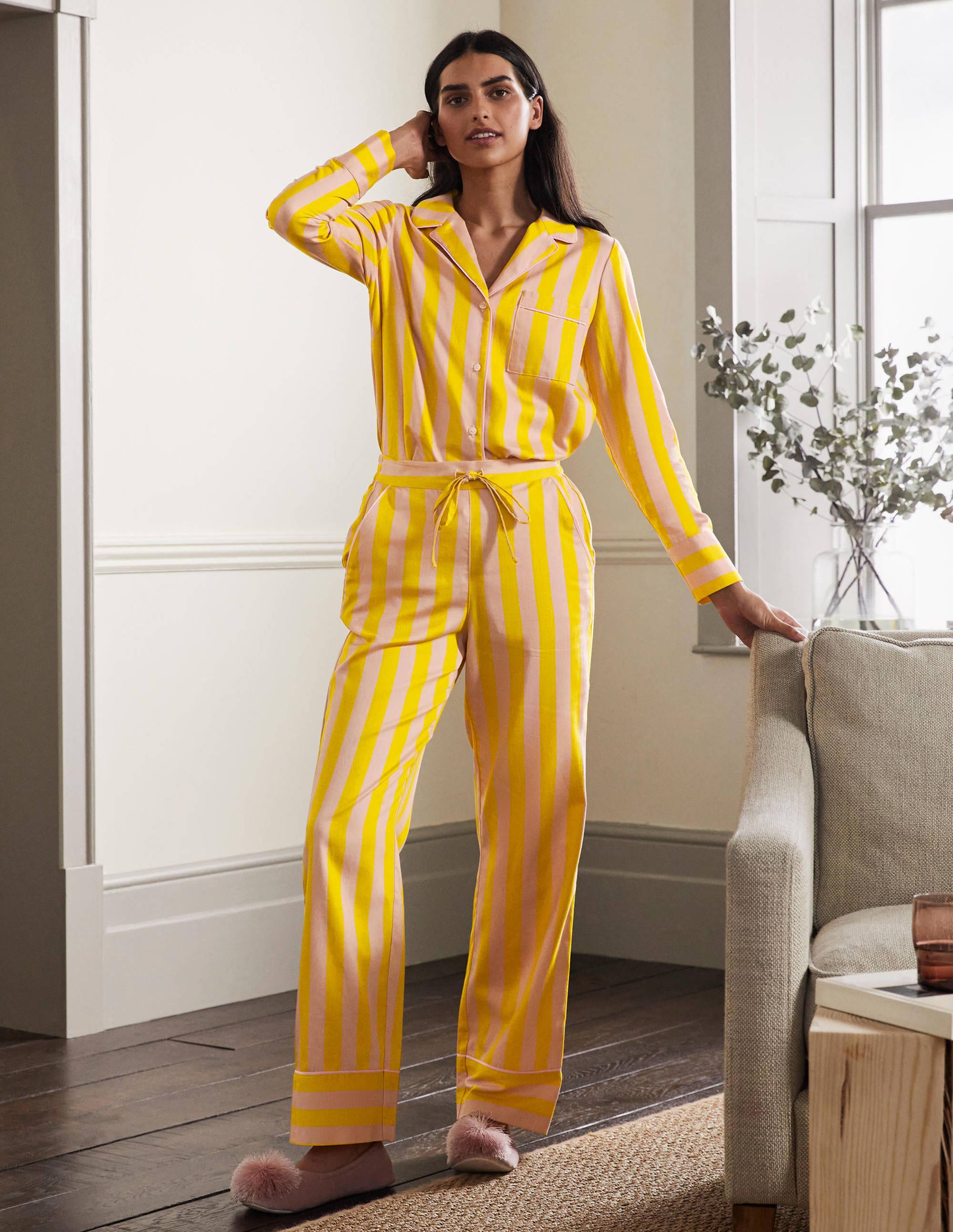 Cotton Pyjama Trousers-Milkshake and Wasp Stripe - Image 4