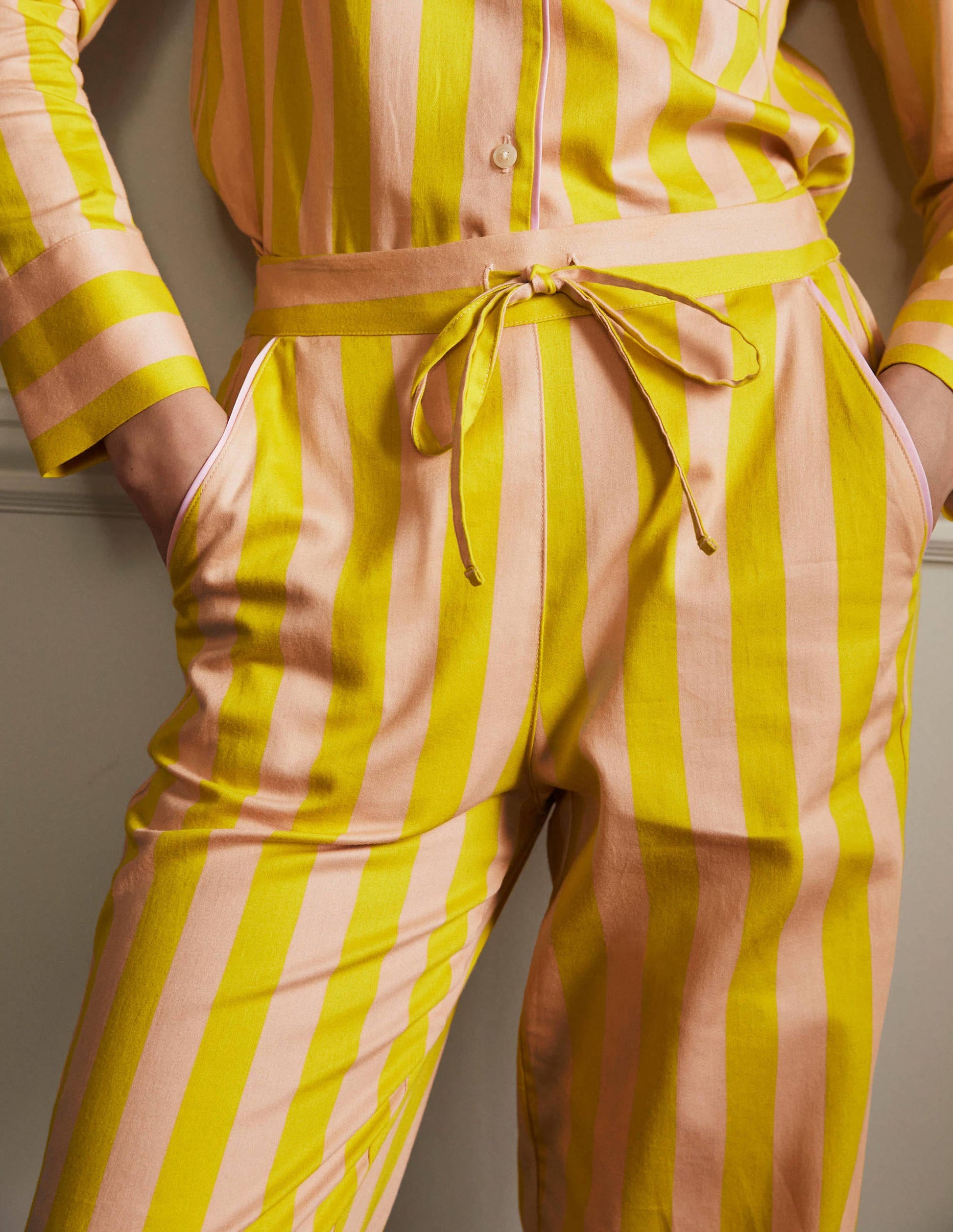 Cotton Pyjama Trousers-Milkshake and Wasp Stripe-1